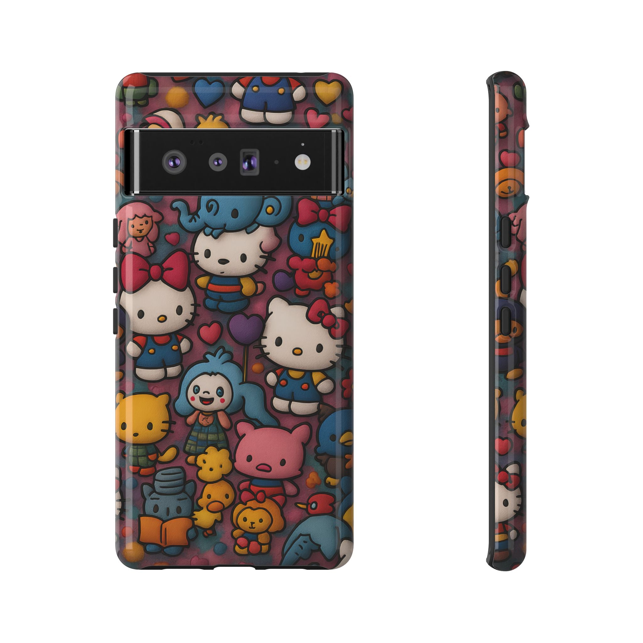 Cute Kawaii Cartoon Phone CaseColorful Hello Kitty Style Collage Cover for iPhone & Samsung