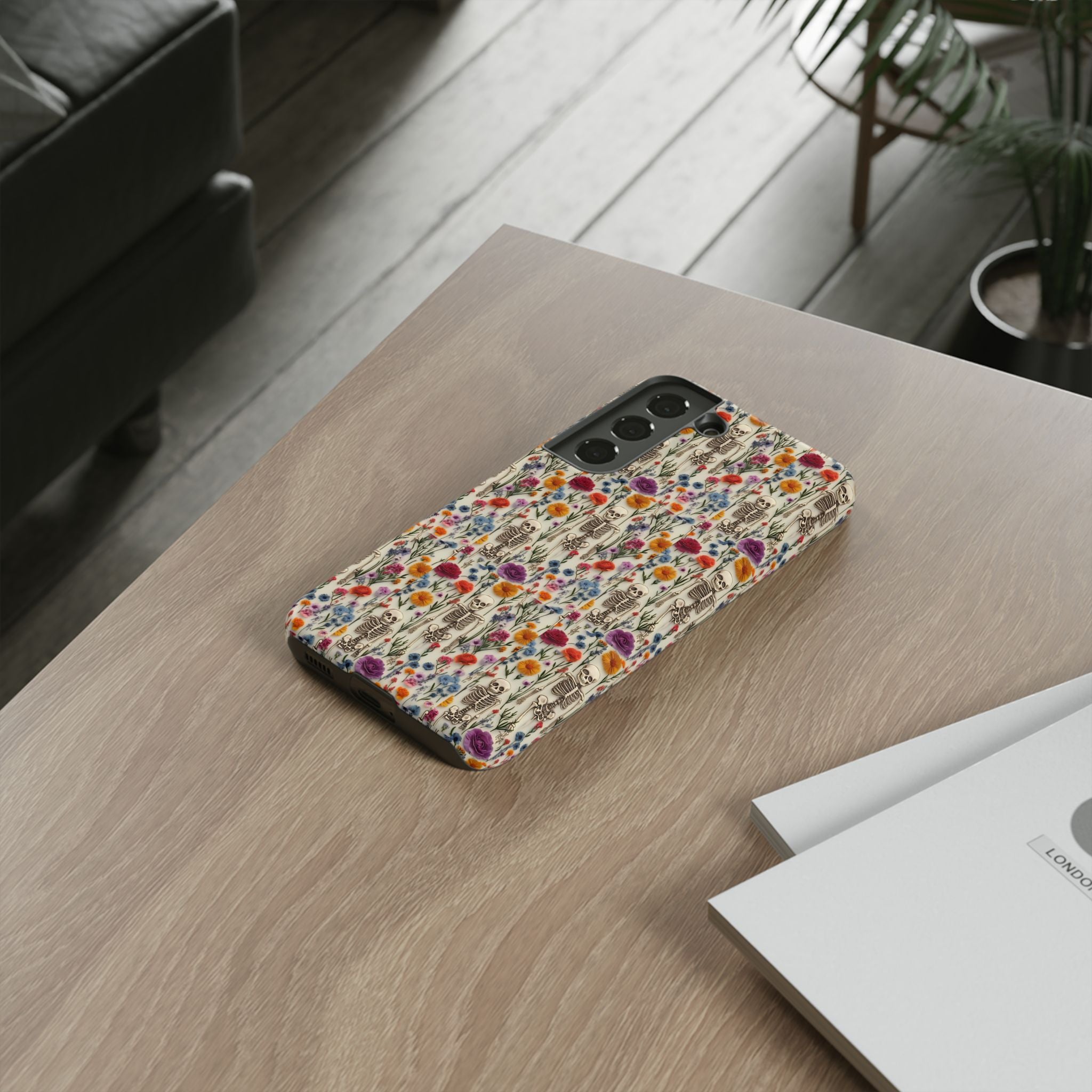 Skeleton Floral Phone Case – Gothic Vintage Botanical Skull Cover for iPhone, Samsung & Pixel Models