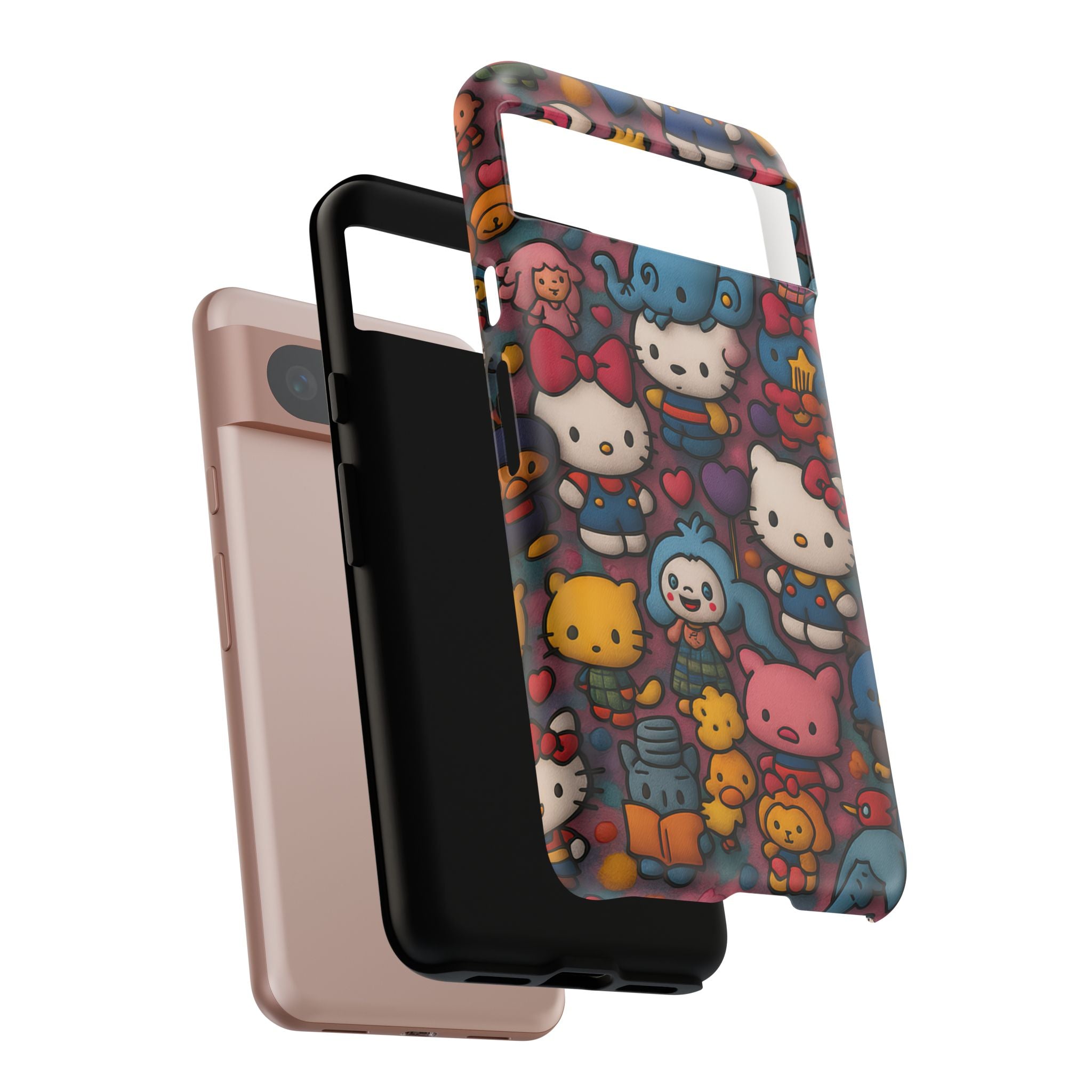 Cute Kawaii Cartoon Phone CaseColorful Hello Kitty Style Collage Cover for iPhone & Samsung