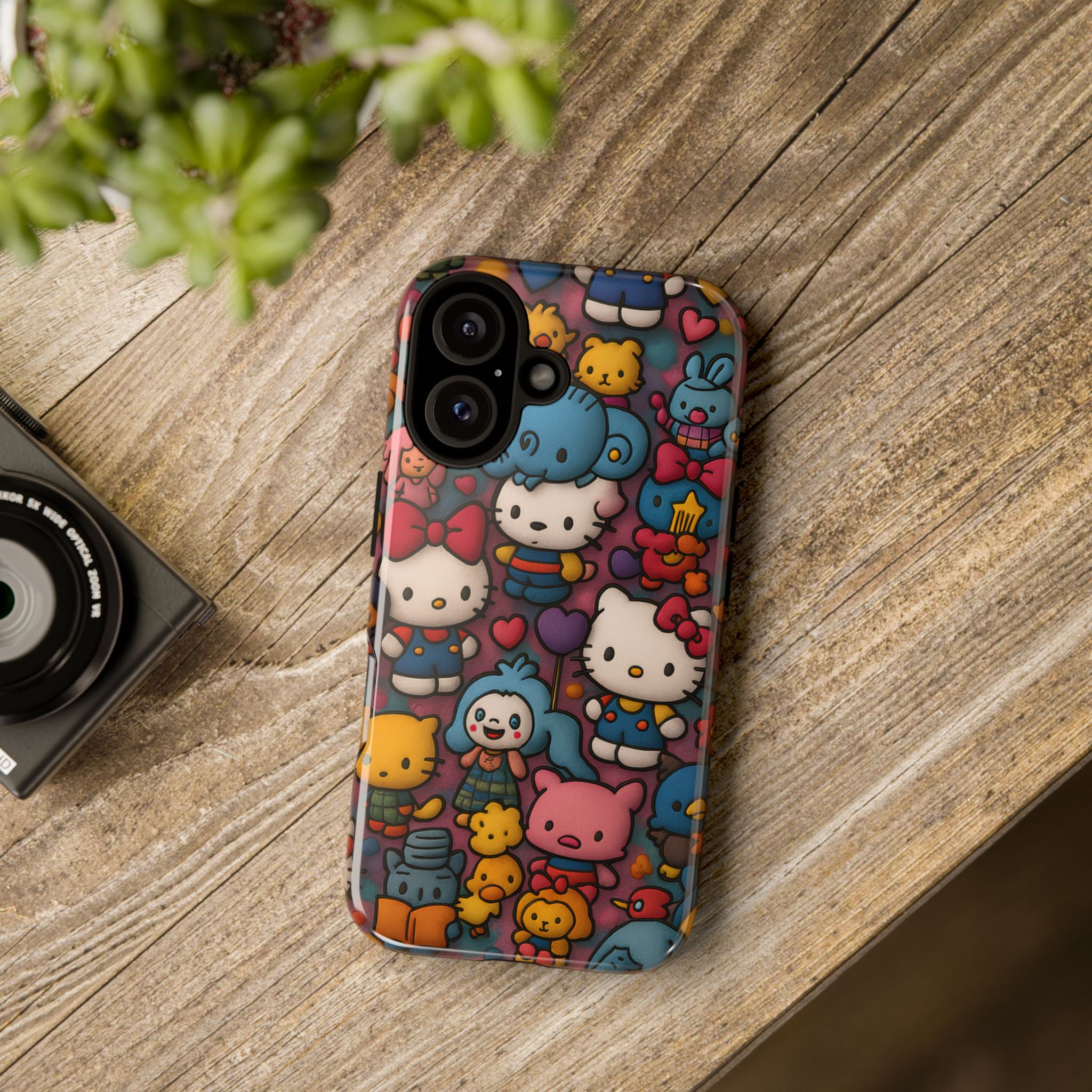 Cute Kawaii Cartoon Phone CaseColorful Hello Kitty Style Collage Cover for iPhone & Samsung