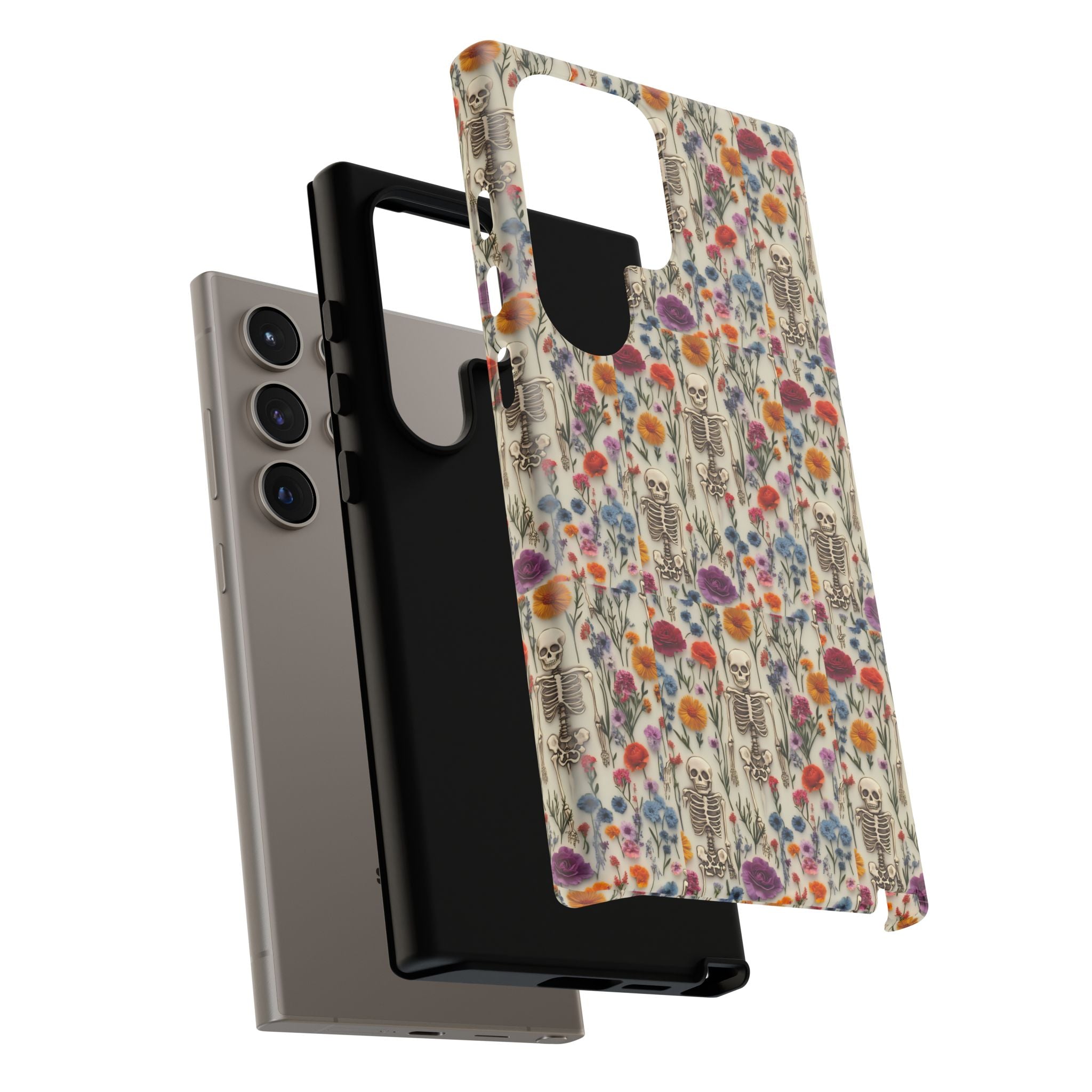 Skeleton Floral Phone Case – Gothic Vintage Botanical Skull Cover for iPhone, Samsung & Pixel Models
