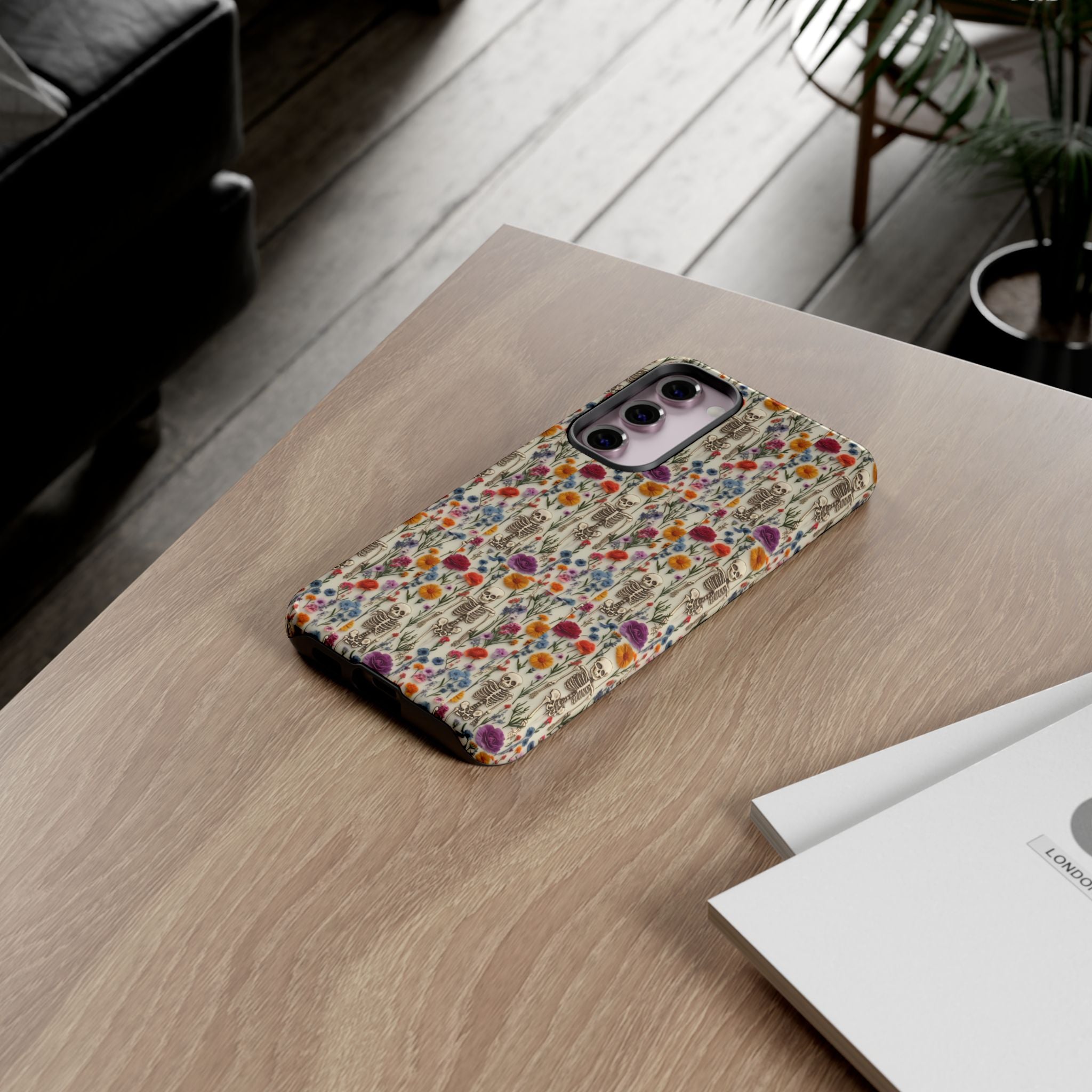 Skeleton Floral Phone Case – Gothic Vintage Botanical Skull Cover for iPhone, Samsung & Pixel Models