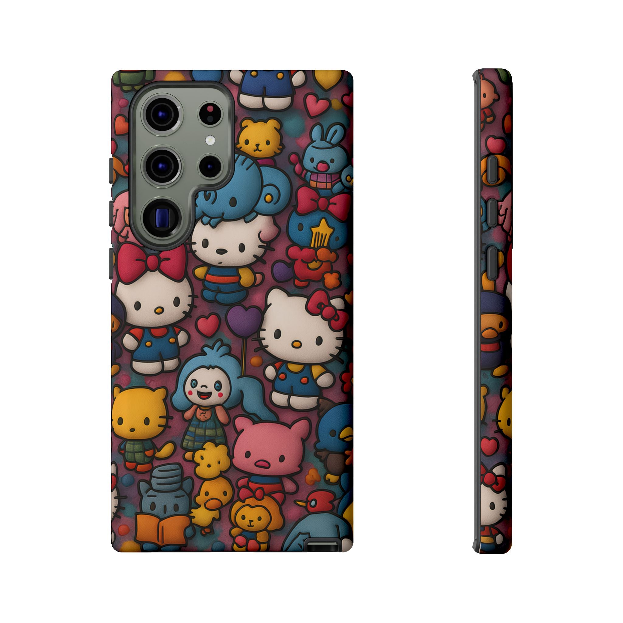 Cute Kawaii Cartoon Phone CaseColorful Hello Kitty Style Collage Cover for iPhone & Samsung