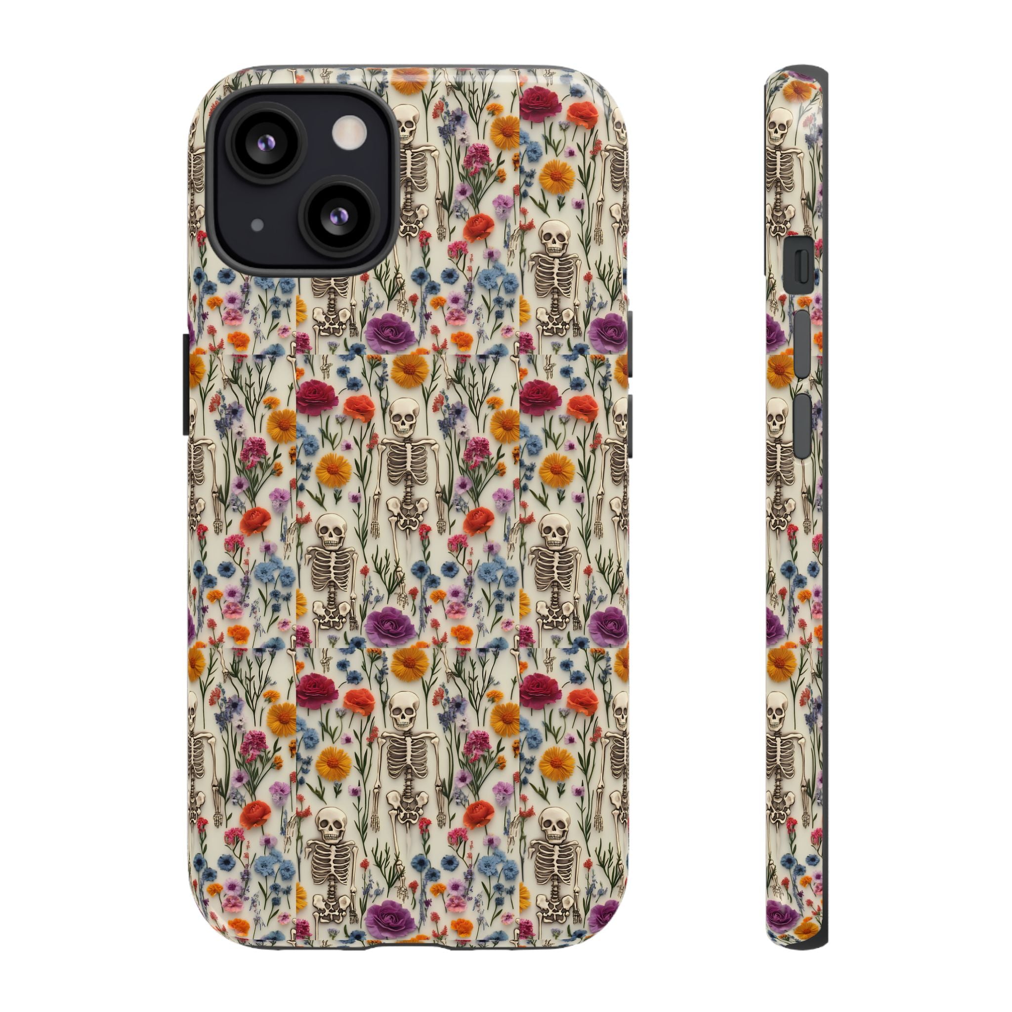 Skeleton Floral Phone Case – Gothic Vintage Botanical Skull Cover for iPhone, Samsung & Pixel Models