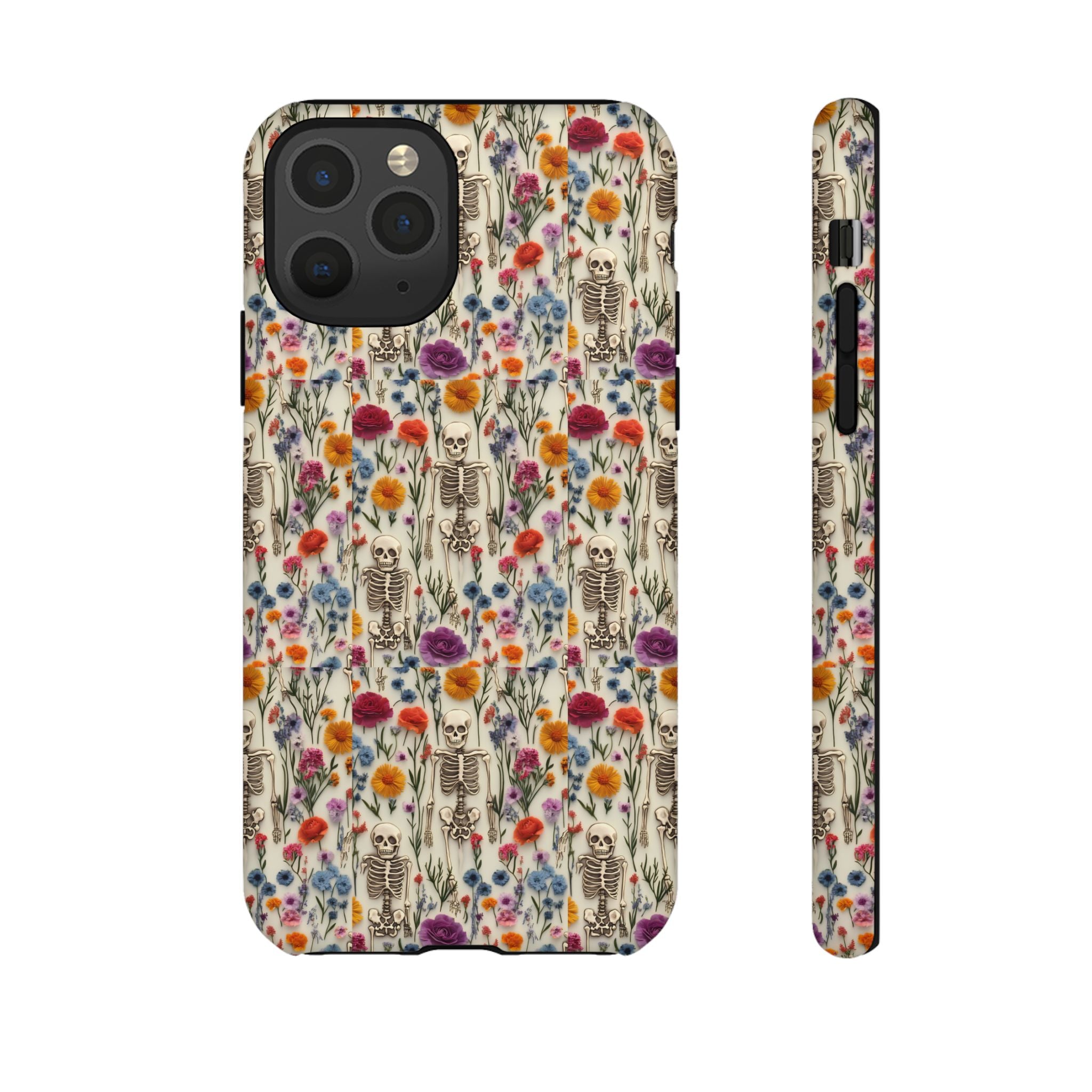 Skeleton Floral Phone Case – Gothic Vintage Botanical Skull Cover for iPhone, Samsung & Pixel Models