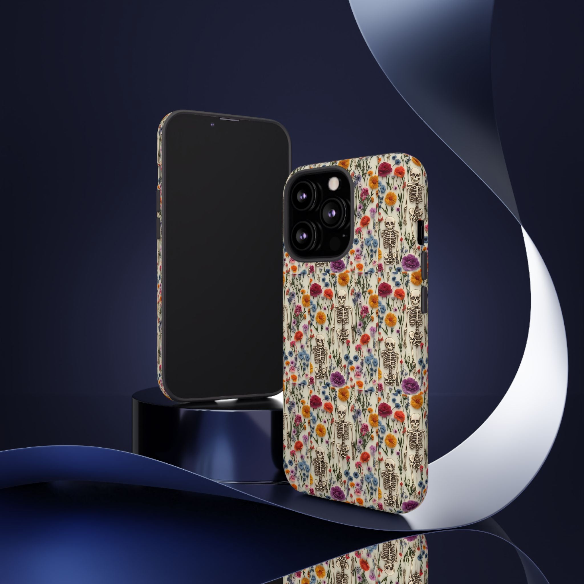 Skeleton Floral Phone Case – Gothic Vintage Botanical Skull Cover for iPhone, Samsung & Pixel Models