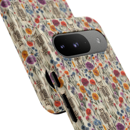 Skeleton Floral Phone Case – Gothic Vintage Botanical Skull Cover for iPhone, Samsung & Pixel Models