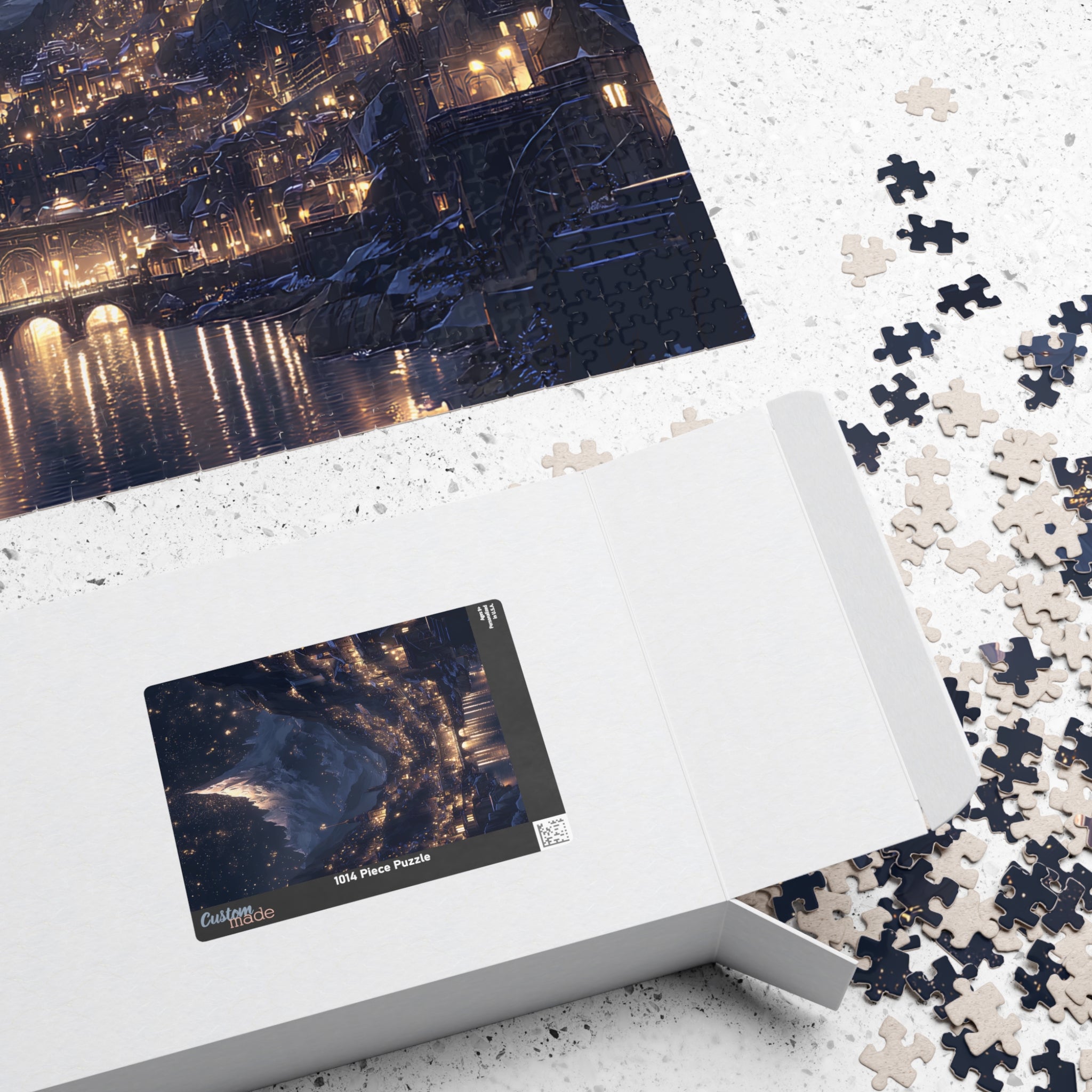 Fantasy Mountain Christmas Village Puzzle – Starry Night Snowy River Town Fairytale Jigsaw Gift