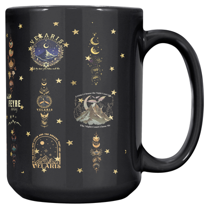 bookish fantasy coffee mug, gift mug for bookworms and dreamers, celestial starry night mug for readers, fantasy-inspired coffee cup for book lovers
