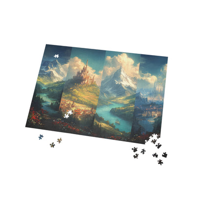 Scenes of Terrasen Fantasy Puzzle | Enchanted Kingdom Castle & Mountain River Jigsaw | Cozy Gift