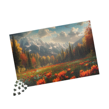 collectible mountain meadow jigsaw for nature enthusiasts, tranquil meadow art puzzle for slow living lovers