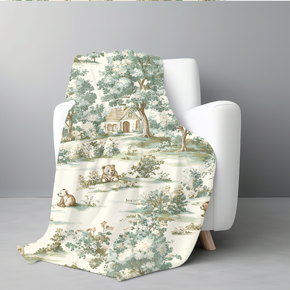heirloom-style baby shower blanket, woodland nursery blanket with teddy bears, timeless cottagecore fleece throw