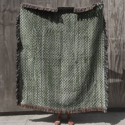 woven sage green throw blanket with fringe on neutral background, sage green woven cotton throw blanket for cozy living room decor, textured sage green sofa throw blanket with woven pattern