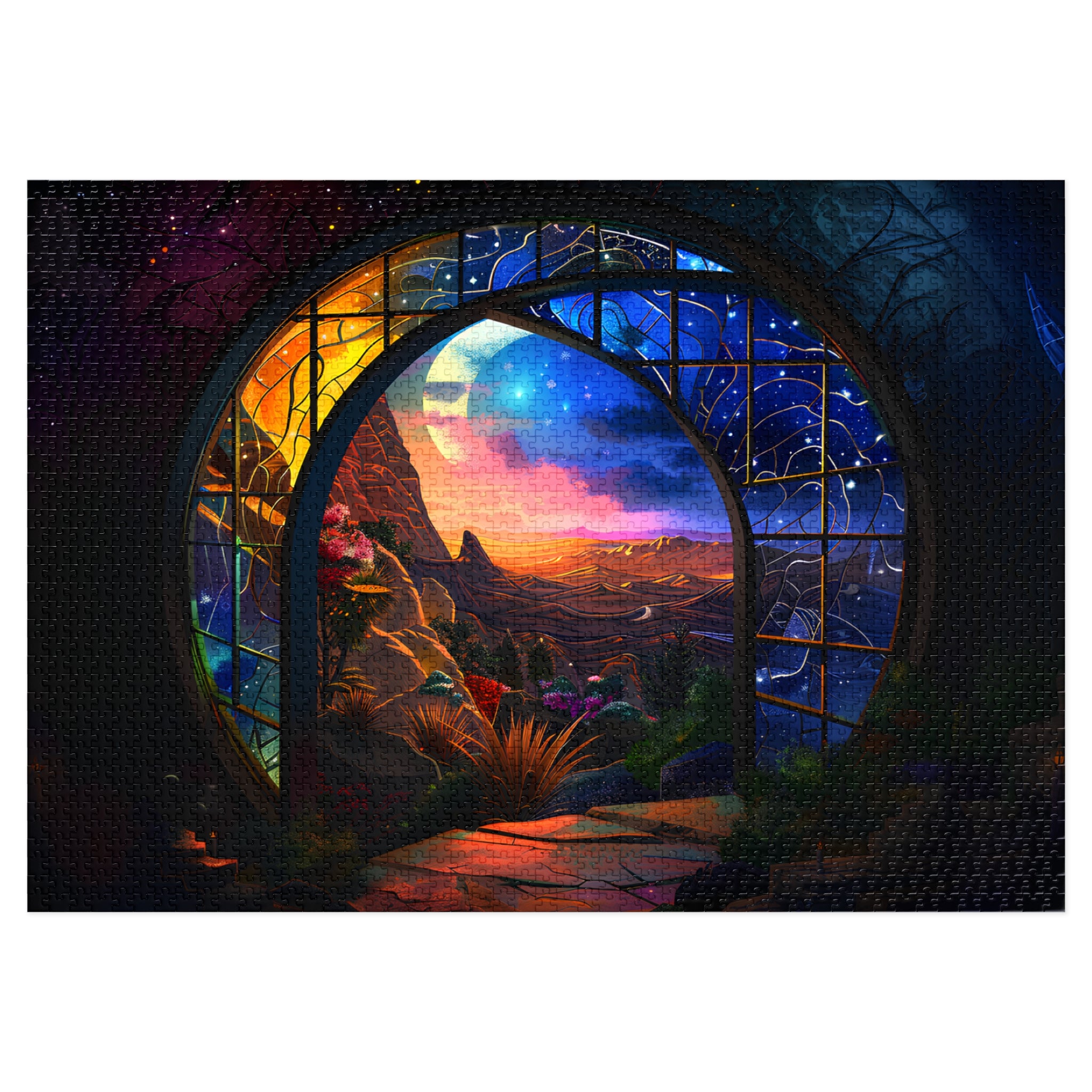 puzzle gift for fantasy art fans with vibrant stained glass