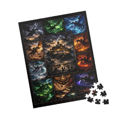 cozy winter hobby dragon puzzle, puzzle pieces interlocking clean edges, gift ready dragon puzzle box