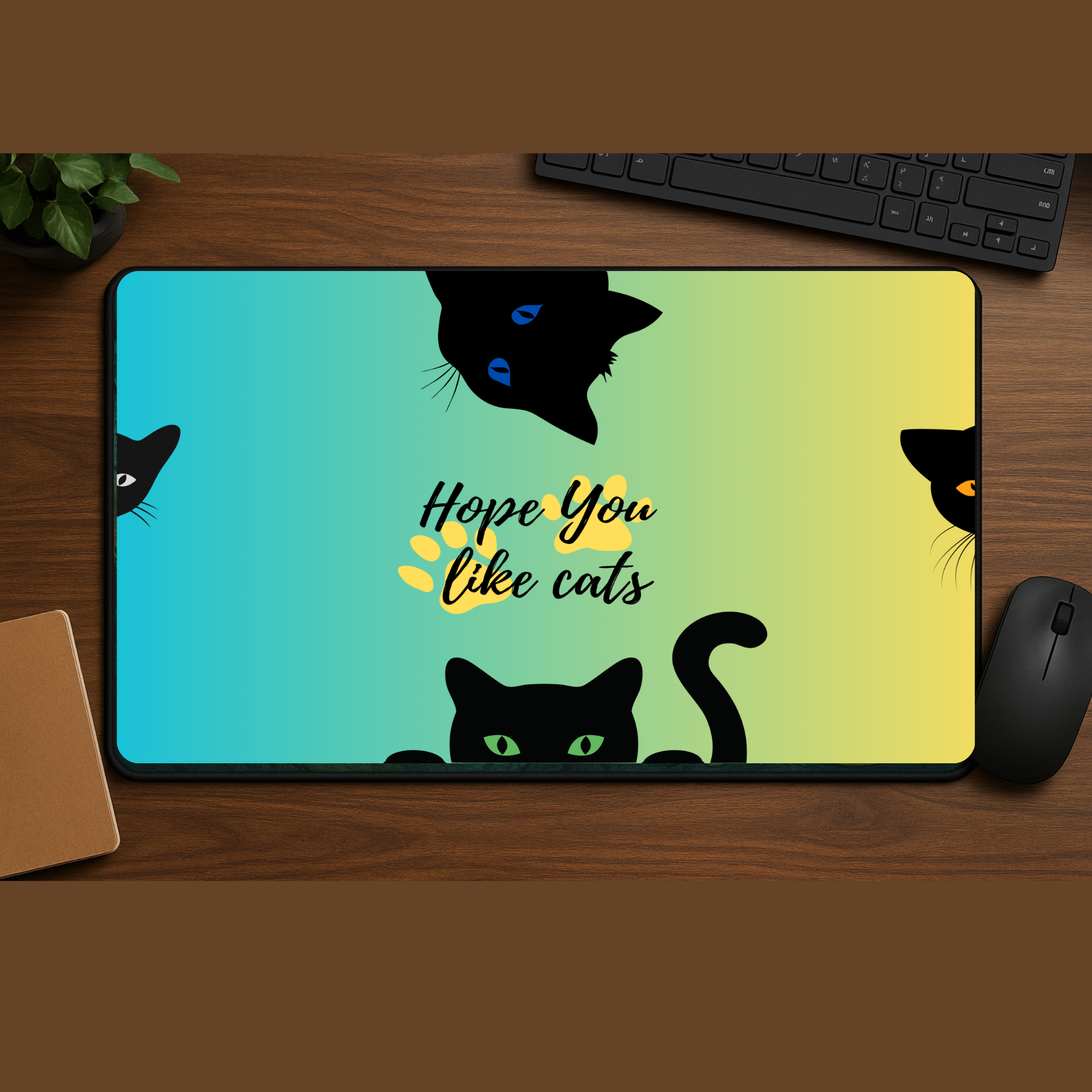 Cat Lovers Desk Mat Large Gaming Mouse Pad with Cute Black Cat Design for Office & Home