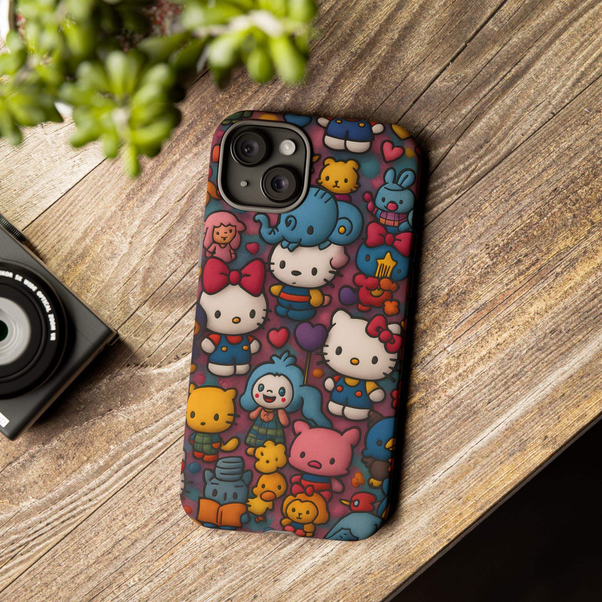 Cute Kawaii Cartoon Phone CaseColorful Hello Kitty Style Collage Cover for iPhone & Samsung
