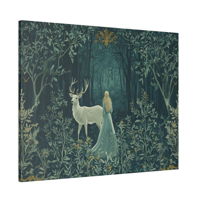 Enchanted Forest Stag & Maiden Canvas Wall Art Mystical Woodland Nature Lover Home Décor