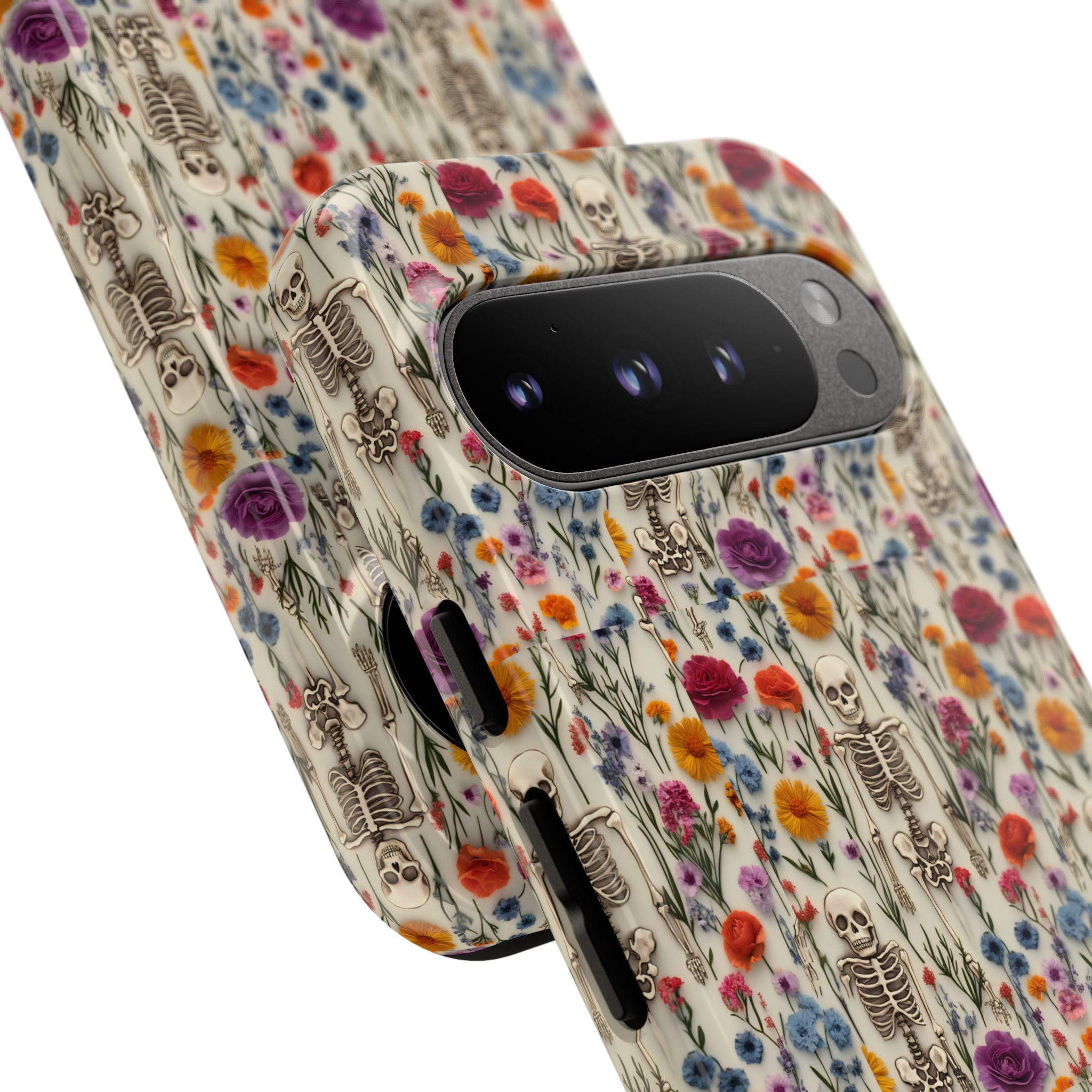 Skeleton Floral Phone Case – Gothic Vintage Botanical Skull Cover for iPhone, Samsung & Pixel Models