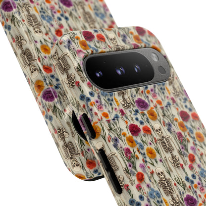 Skeleton Floral Phone Case – Gothic Vintage Botanical Skull Cover for iPhone, Samsung & Pixel Models