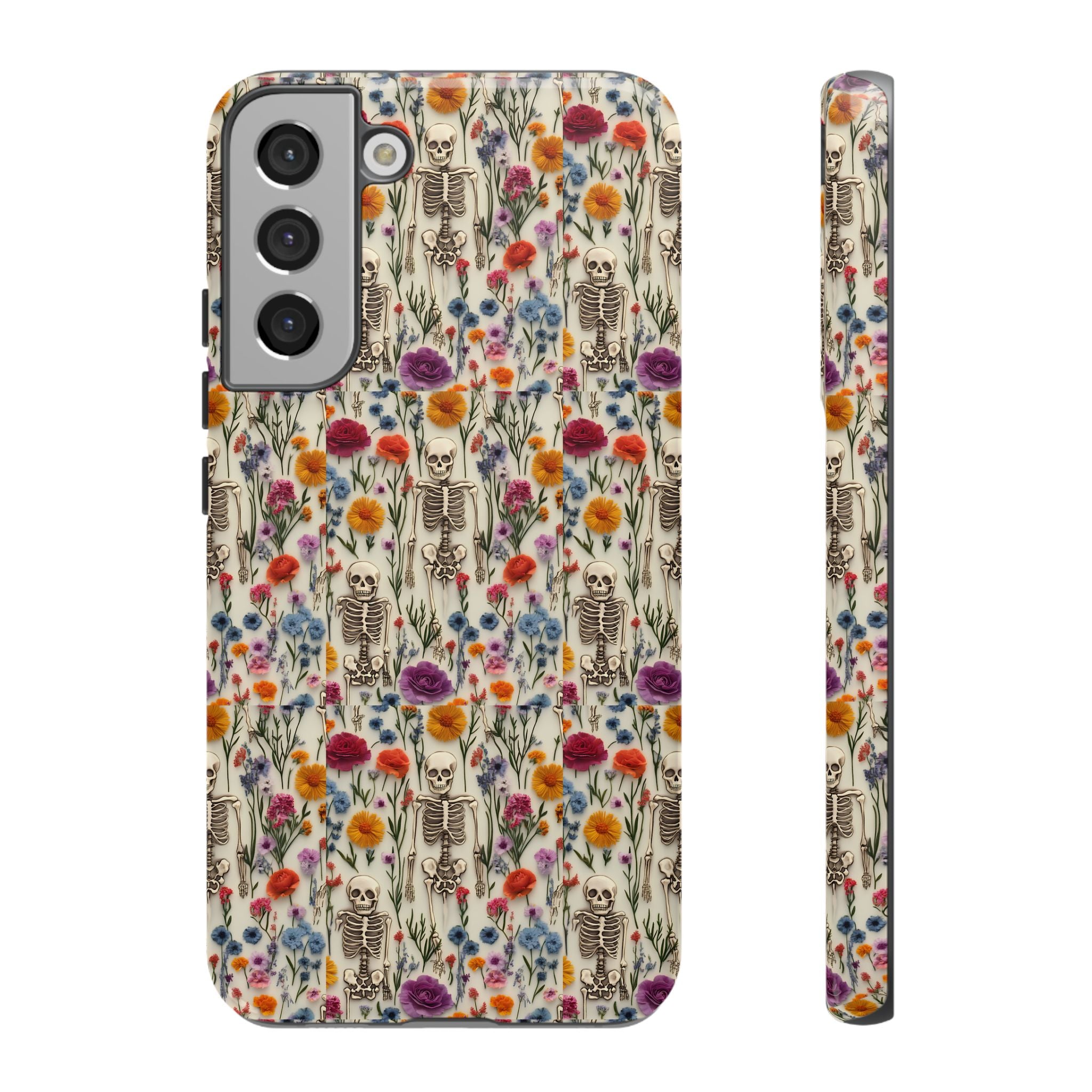 Skeleton Floral Phone Case – Gothic Vintage Botanical Skull Cover for iPhone, Samsung & Pixel Models