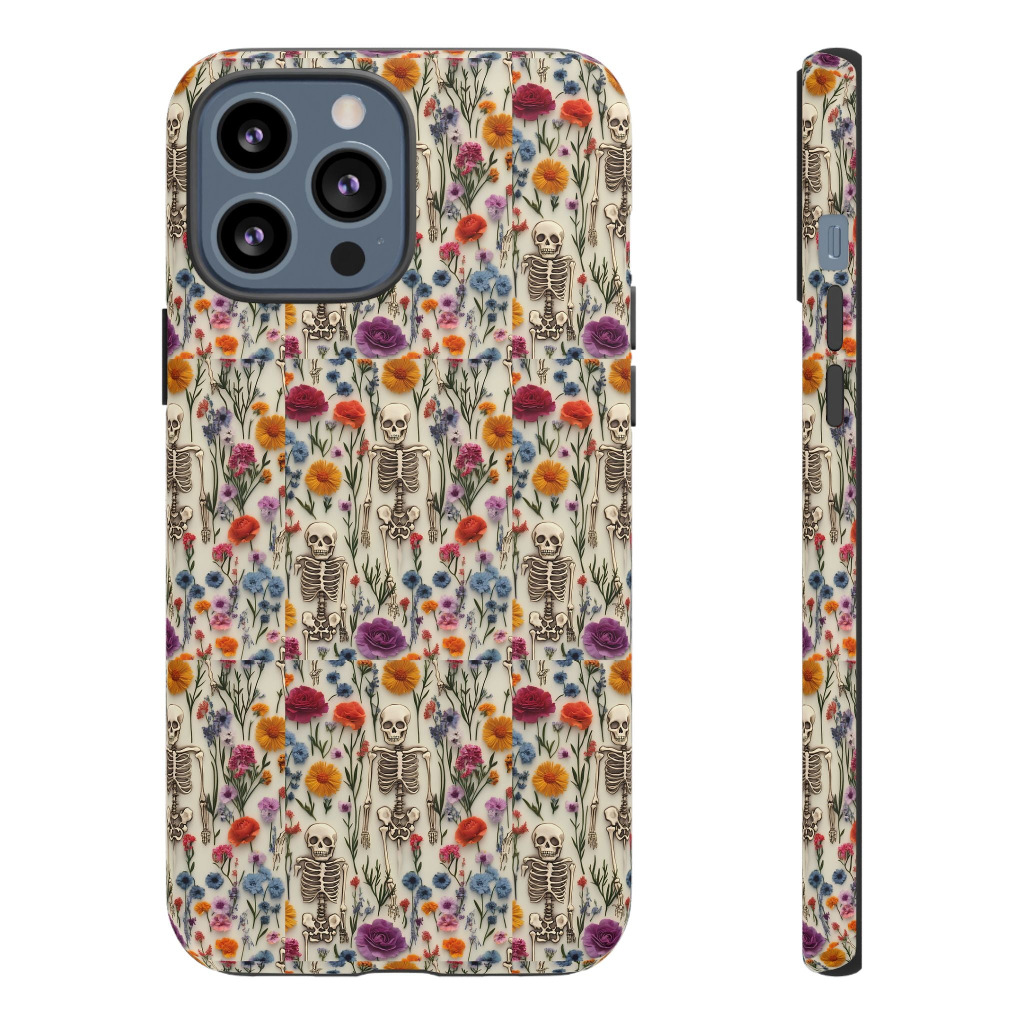Skeleton Floral Phone Case – Gothic Vintage Botanical Skull Cover for iPhone, Samsung & Pixel Models