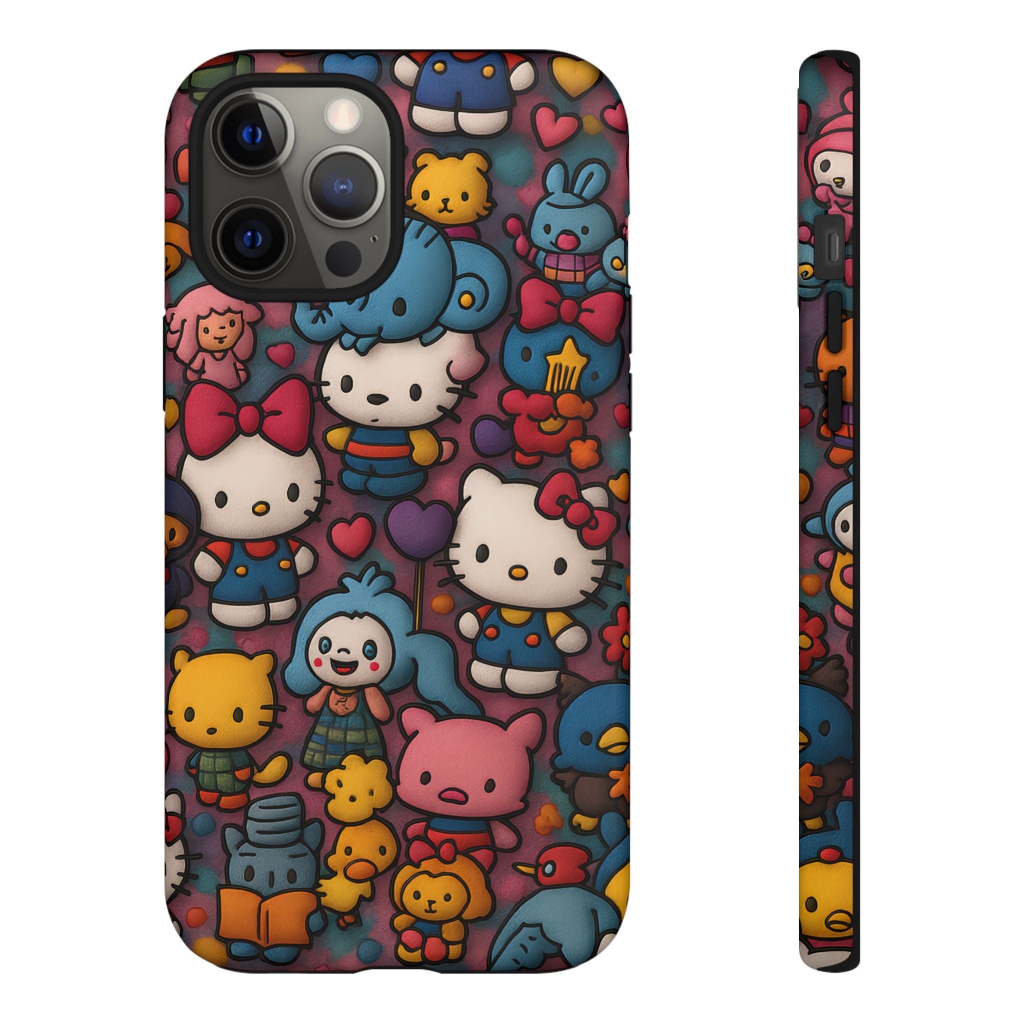 Cute Kawaii Cartoon Phone CaseColorful Hello Kitty Style Collage Cover for iPhone & Samsung