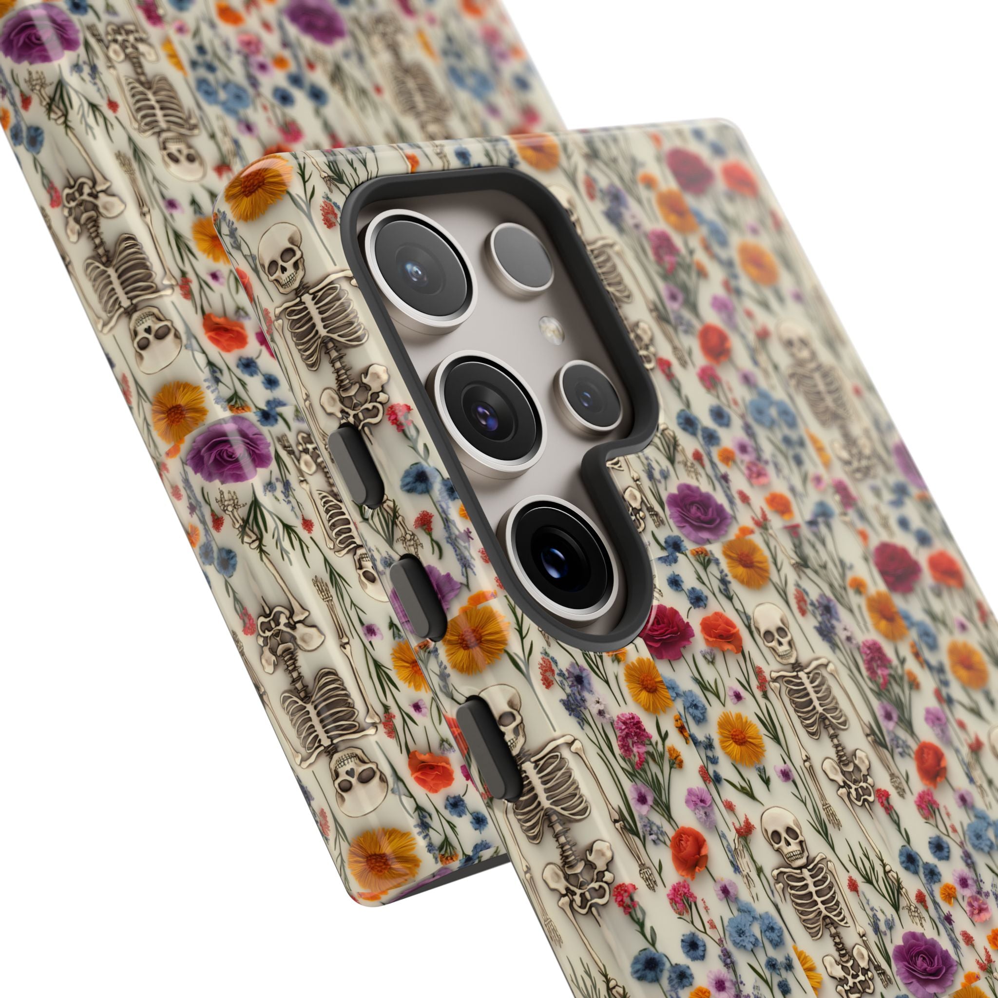 Skeleton Floral Phone Case – Gothic Vintage Botanical Skull Cover for iPhone, Samsung & Pixel Models