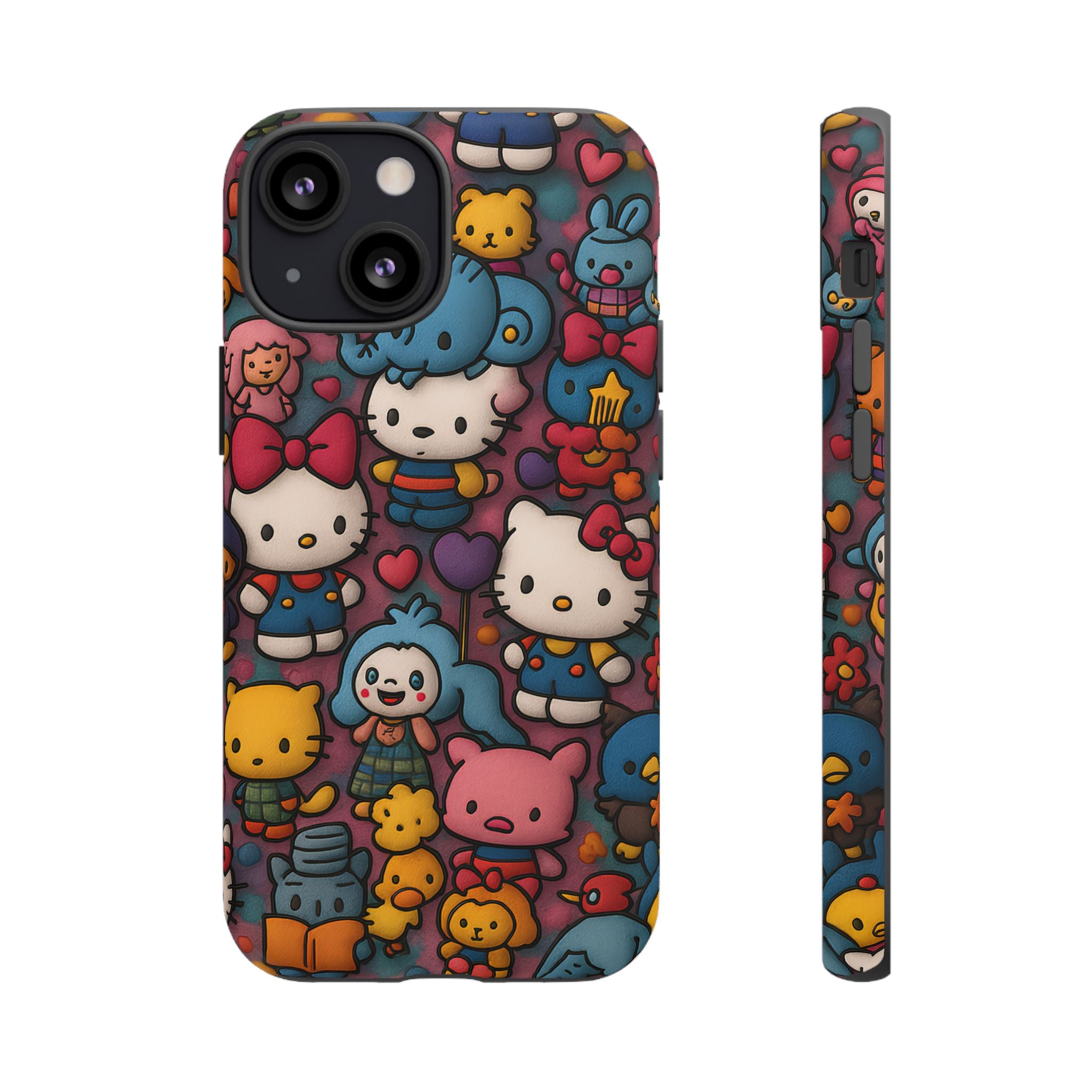 Cute Kawaii Cartoon Phone CaseColorful Hello Kitty Style Collage Cover for iPhone & Samsung