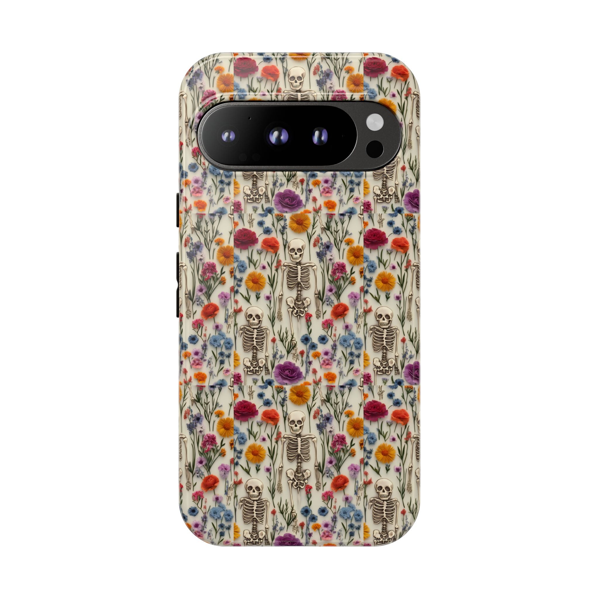 Skeleton Floral Phone Case – Gothic Vintage Botanical Skull Cover for iPhone, Samsung & Pixel Models