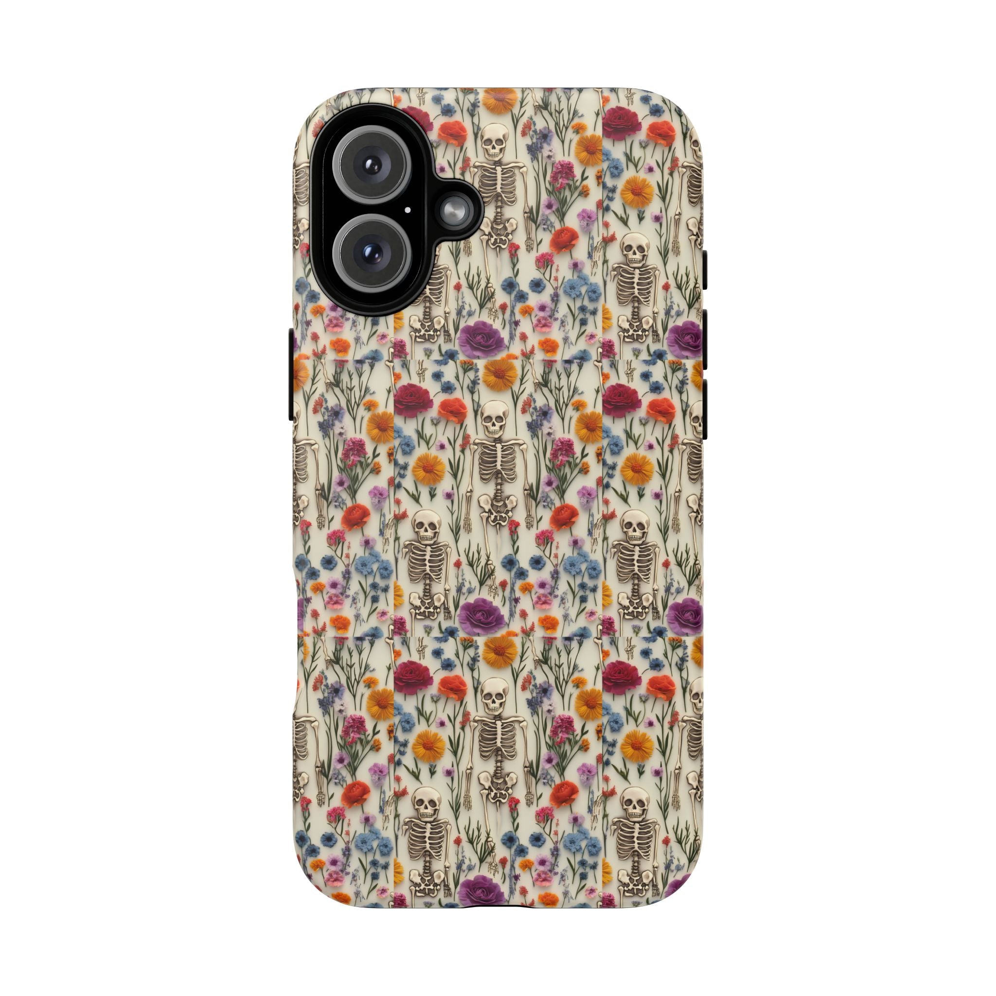 Skeleton Floral Phone Case – Gothic Vintage Botanical Skull Cover for iPhone, Samsung & Pixel Models