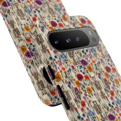 Skeleton Floral Phone Case – Gothic Vintage Botanical Skull Cover for iPhone, Samsung & Pixel Models