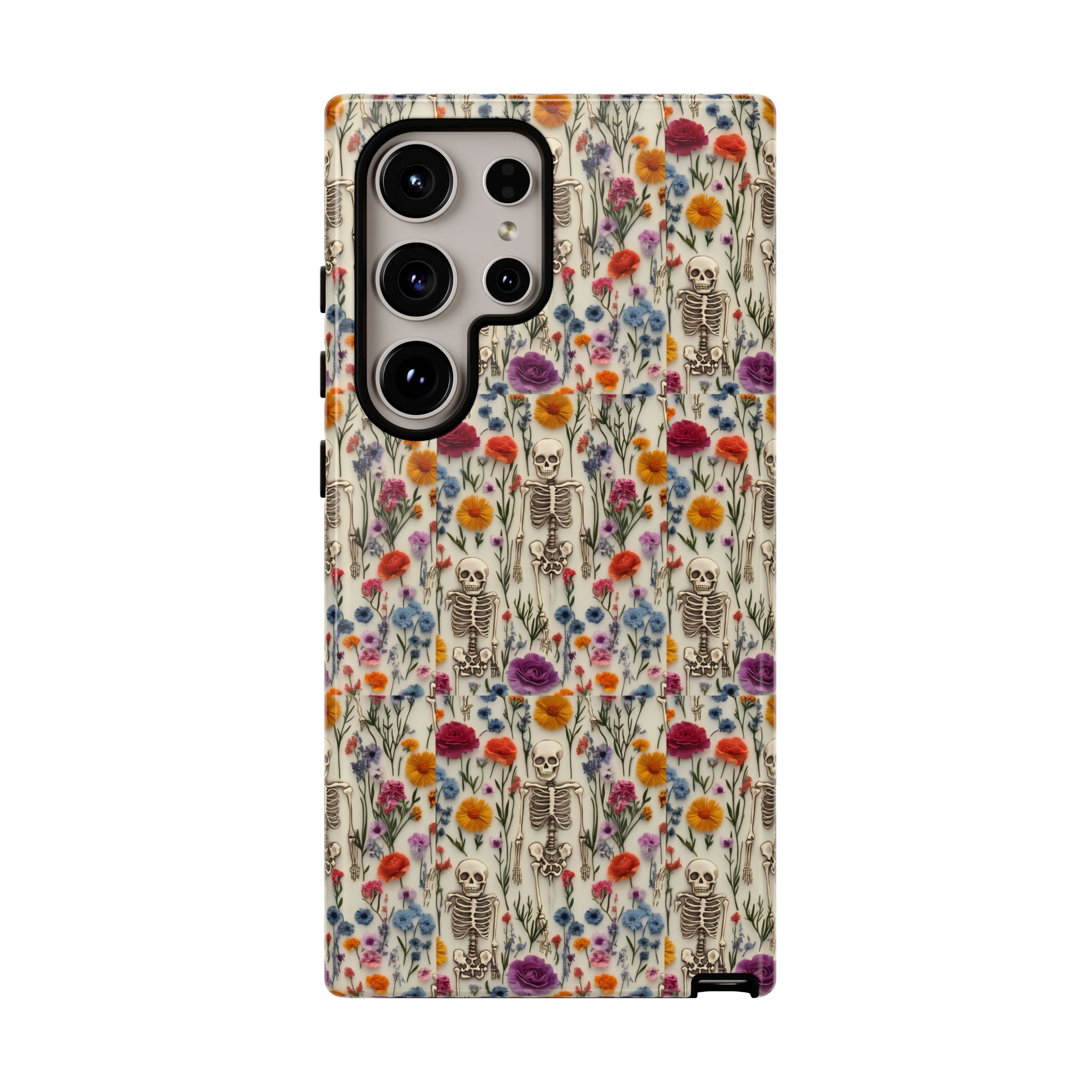 Skeleton Floral Phone Case – Gothic Vintage Botanical Skull Cover for iPhone, Samsung & Pixel Models