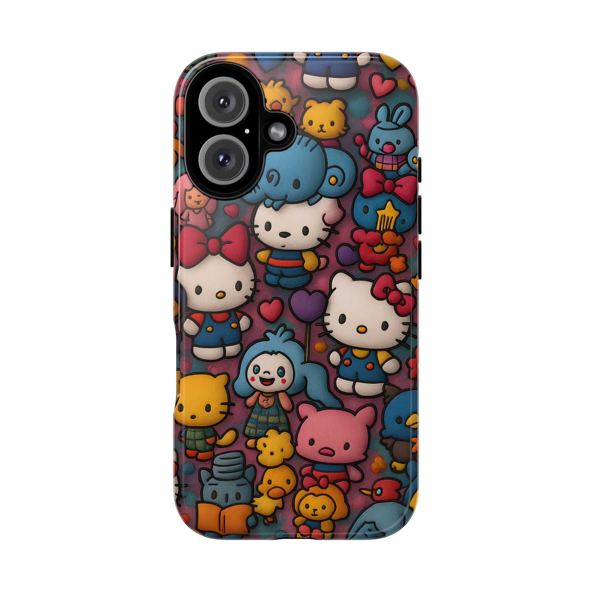 Cute Kawaii Cartoon Phone CaseColorful Hello Kitty Style Collage Cover for iPhone & Samsung