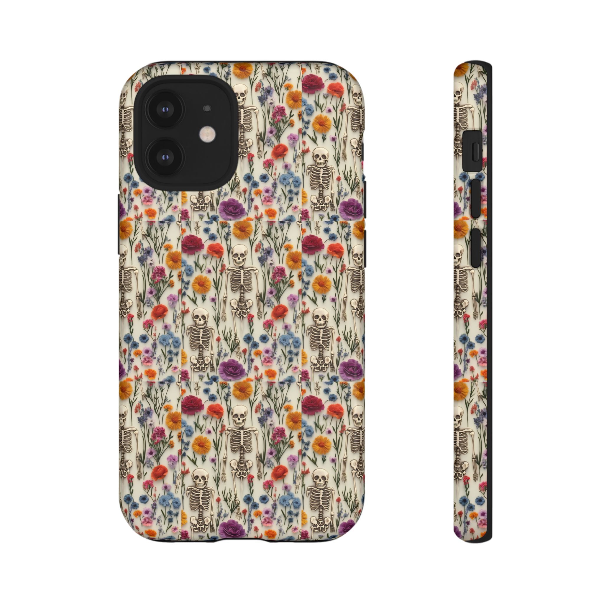 Skeleton Floral Phone Case – Gothic Vintage Botanical Skull Cover for iPhone, Samsung & Pixel Models