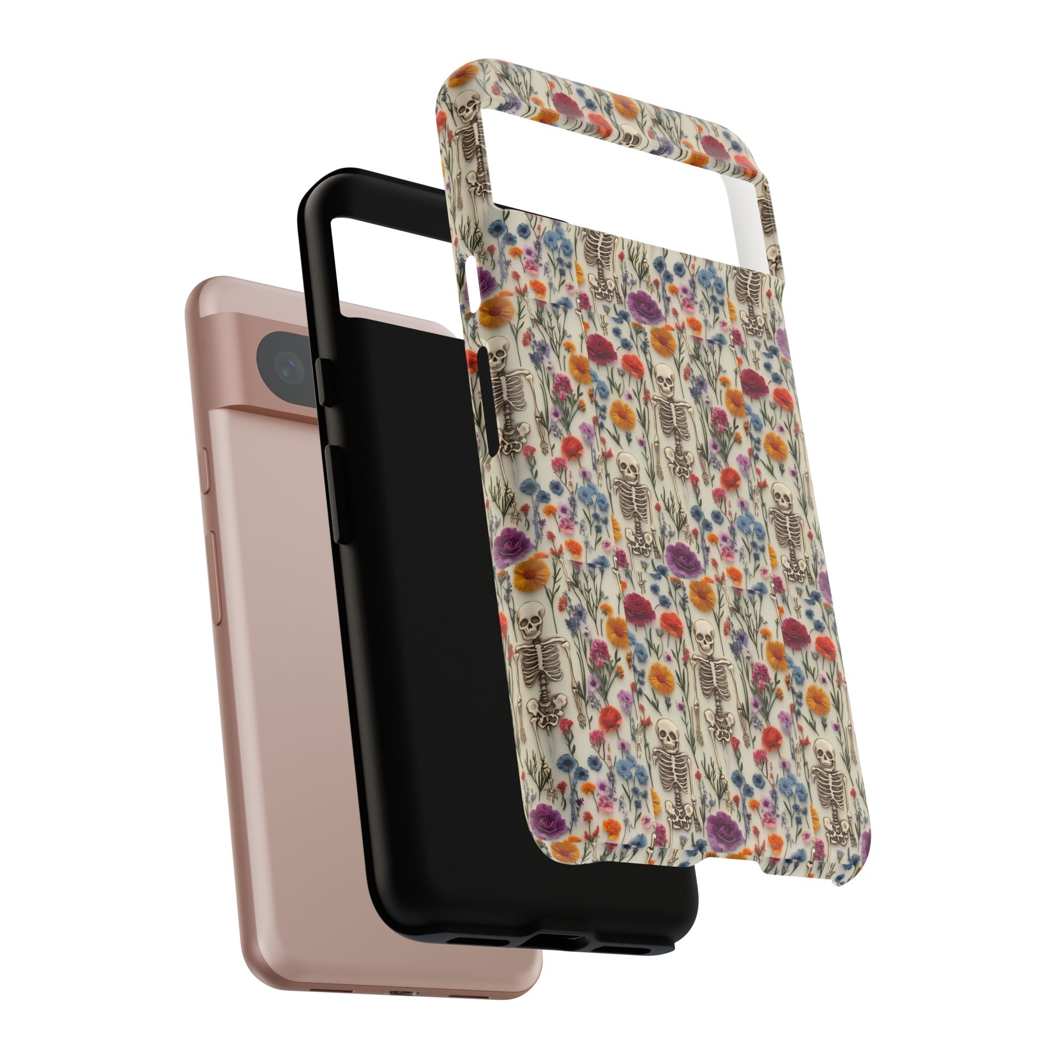 Skeleton Floral Phone Case – Gothic Vintage Botanical Skull Cover for iPhone, Samsung & Pixel Models