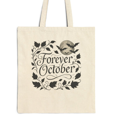 Forever October Canvas Tote Bag Eco-Friendly Fall Market Bag for Spooky Season & Everyday Use