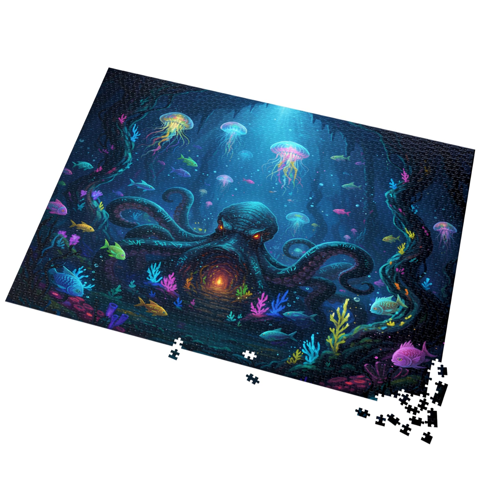 fantasy ocean abyss jigsaw, vibrant sea life puzzle