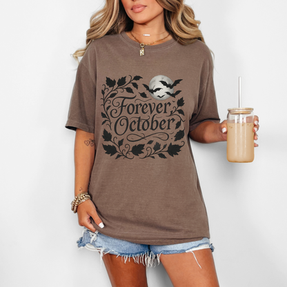 Forever October Comfort Colors Tee Cozy Gothic Fall Shirt for Halloween Lovers & Autumn Vibes