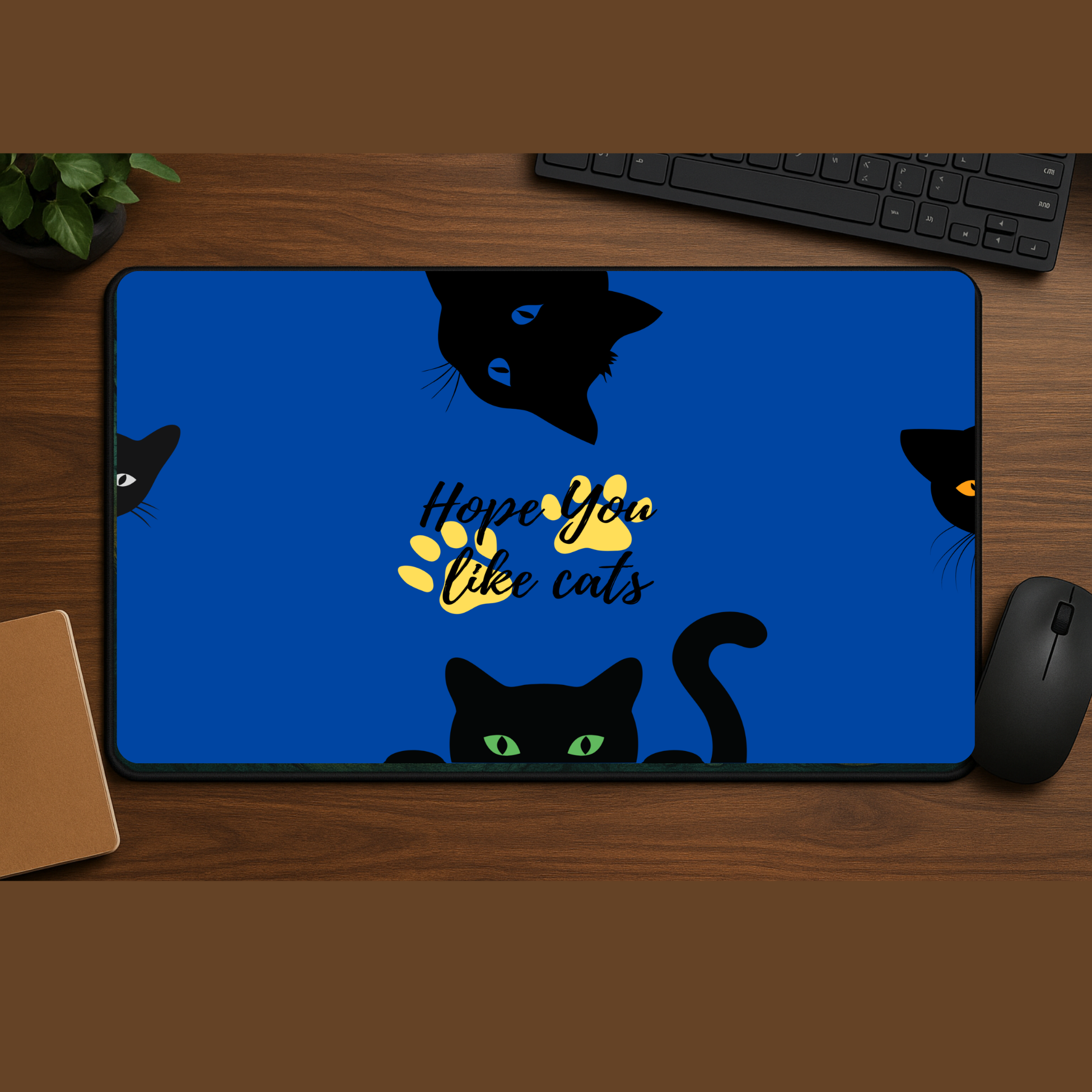 Cat Lovers Desk Mat Large Gaming Mouse Pad with Black Cat Design | Cute Office & Home Computer Gift