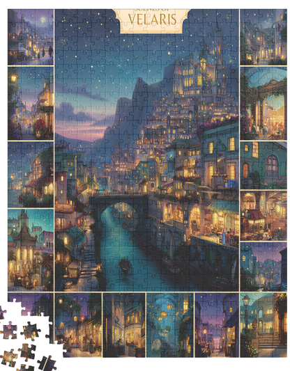 affordable fantasy puzzle under 50 dollars, high gloss collectible jigsaw puzzle art, cozy home hobby puzzle with starlight theme