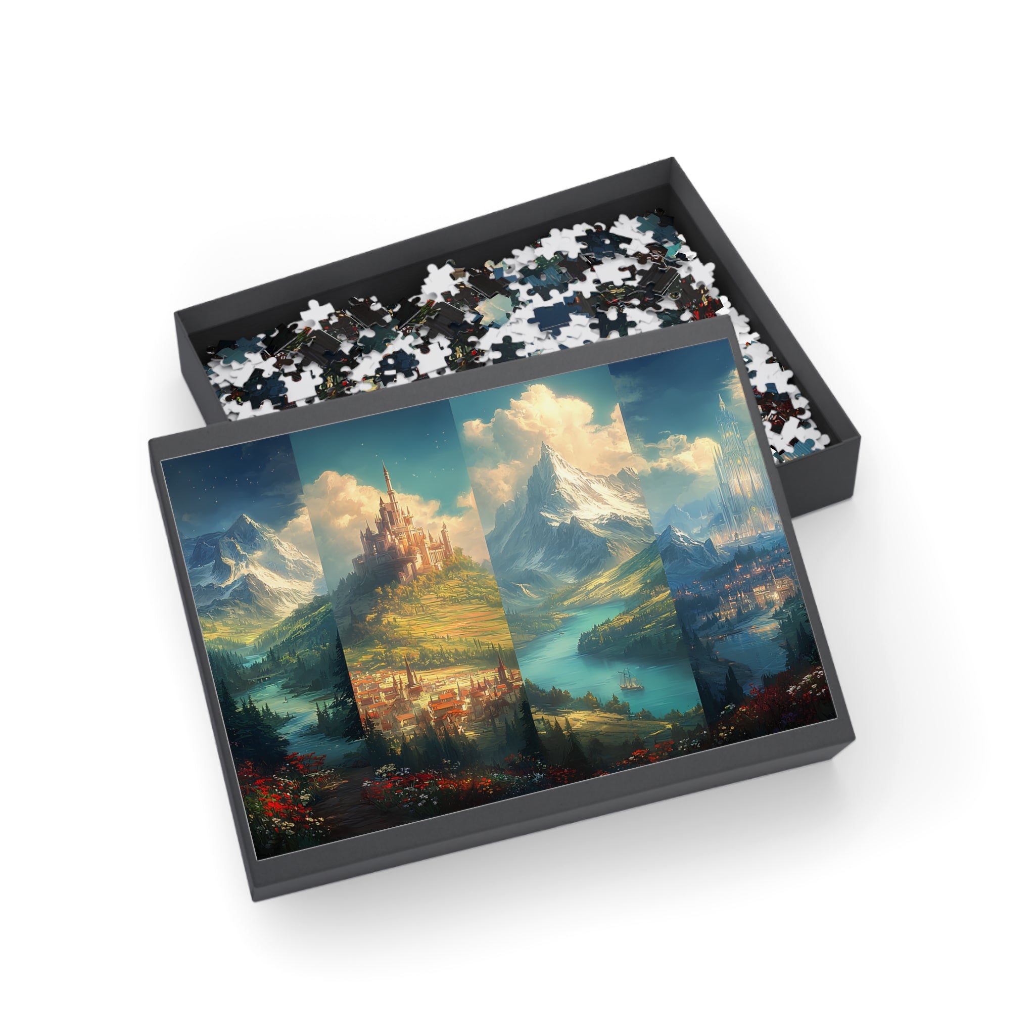 Scenes of Terrasen Fantasy Puzzle | Enchanted Kingdom Castle & Mountain River Jigsaw | Cozy Gift