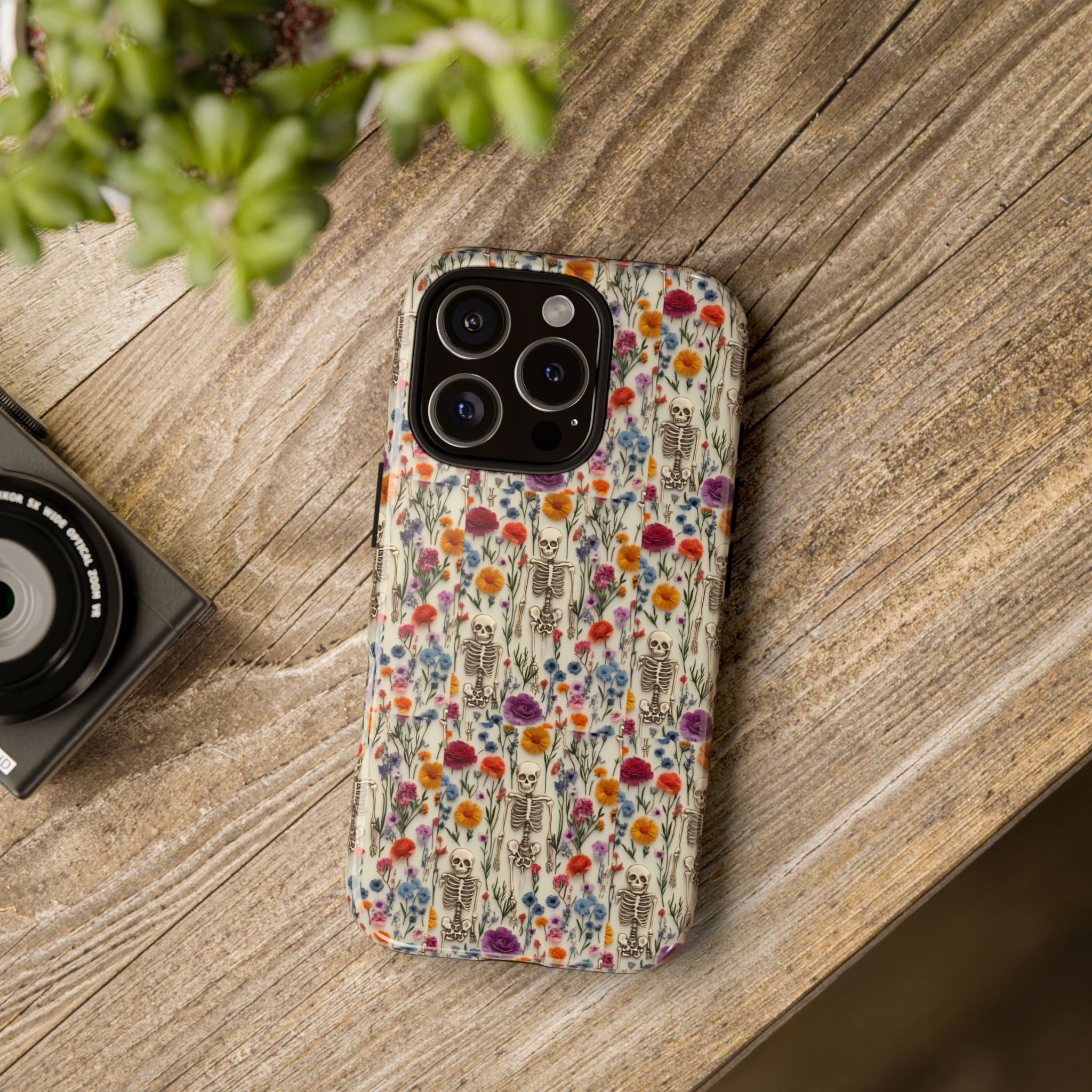 Skeleton Floral Phone Case – Gothic Vintage Botanical Skull Cover for iPhone, Samsung & Pixel Models