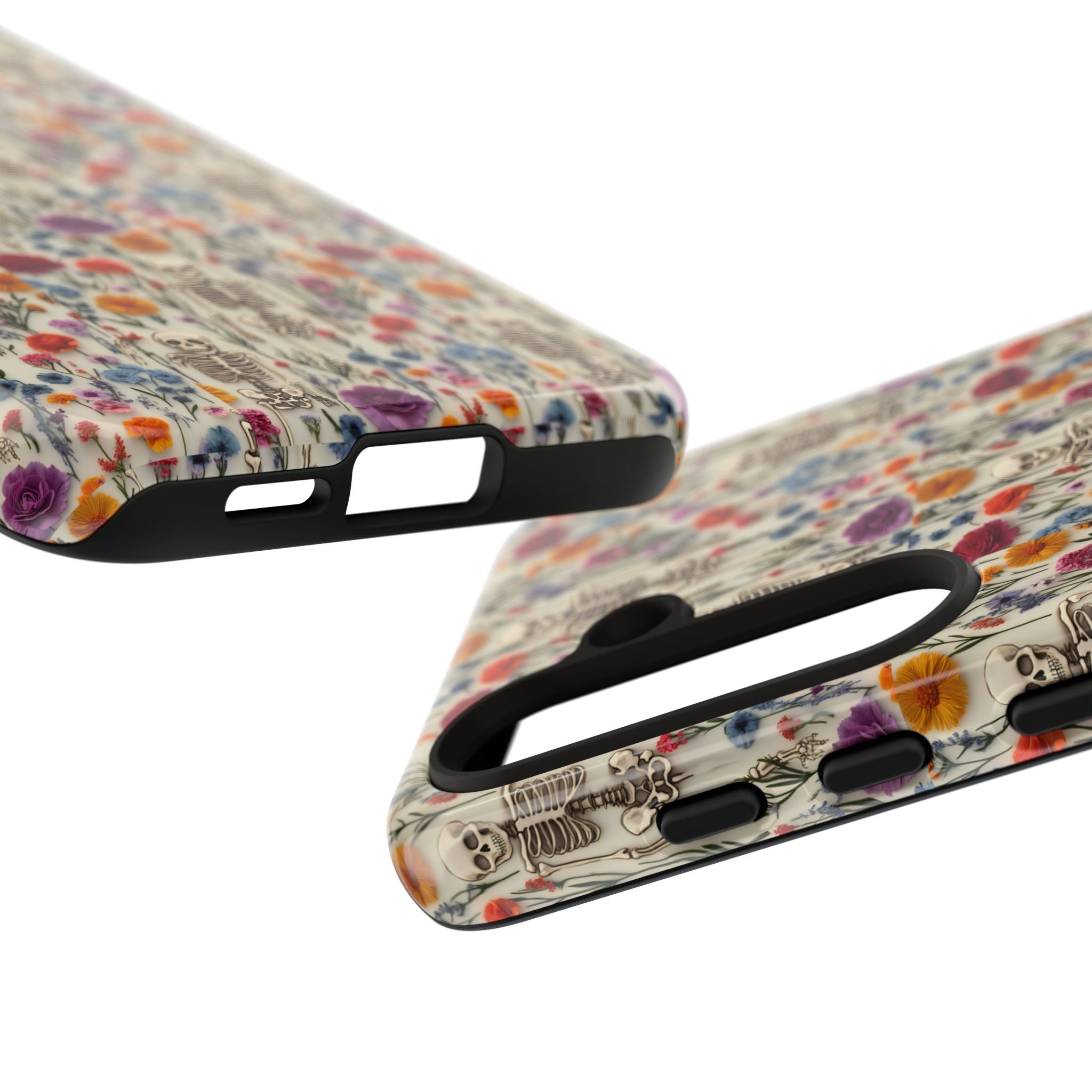 Skeleton Floral Phone Case – Gothic Vintage Botanical Skull Cover for iPhone, Samsung & Pixel Models
