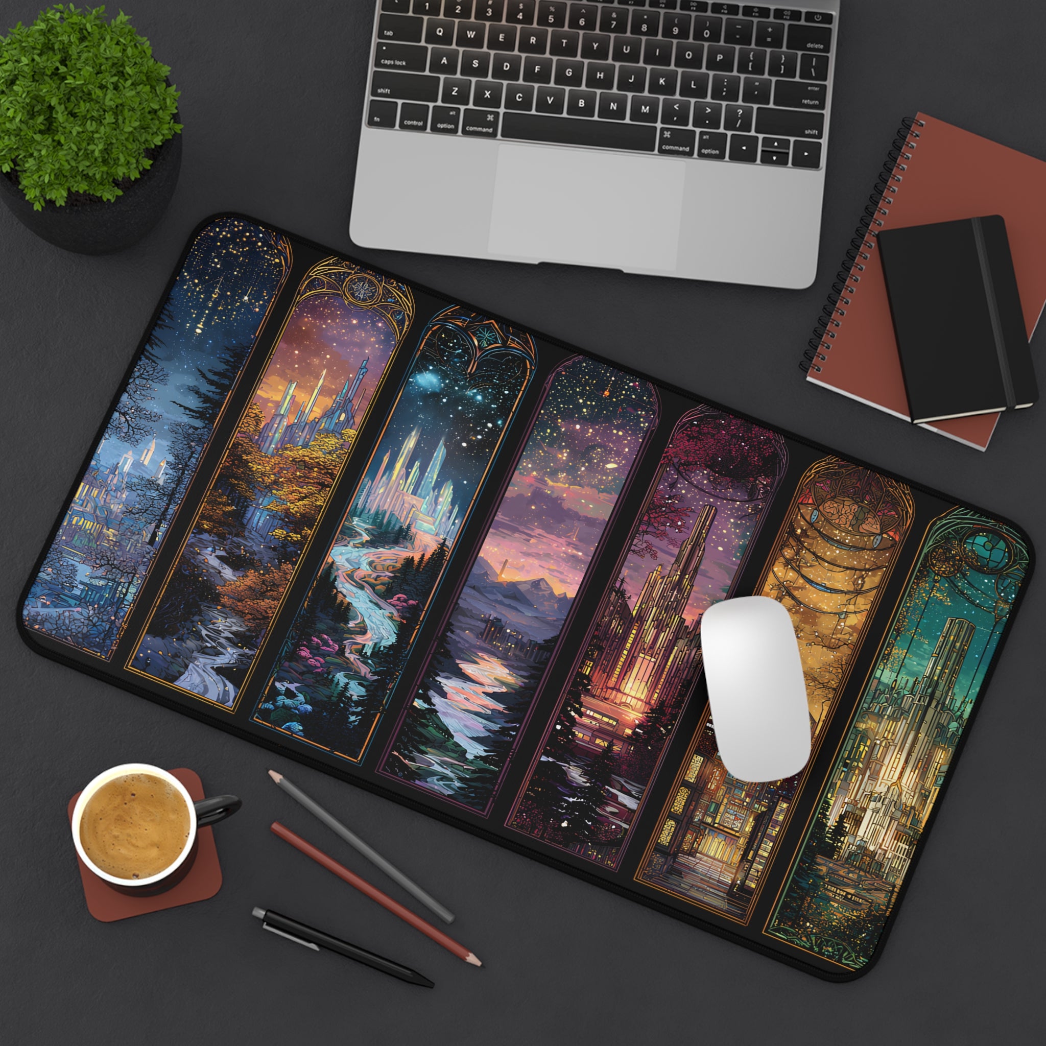 Scenes of Throne Fantasy Desk Mat | Book Lover Mouse Pad | Cozy Book Nook Gift | Aesthetic Office Decor for Readers