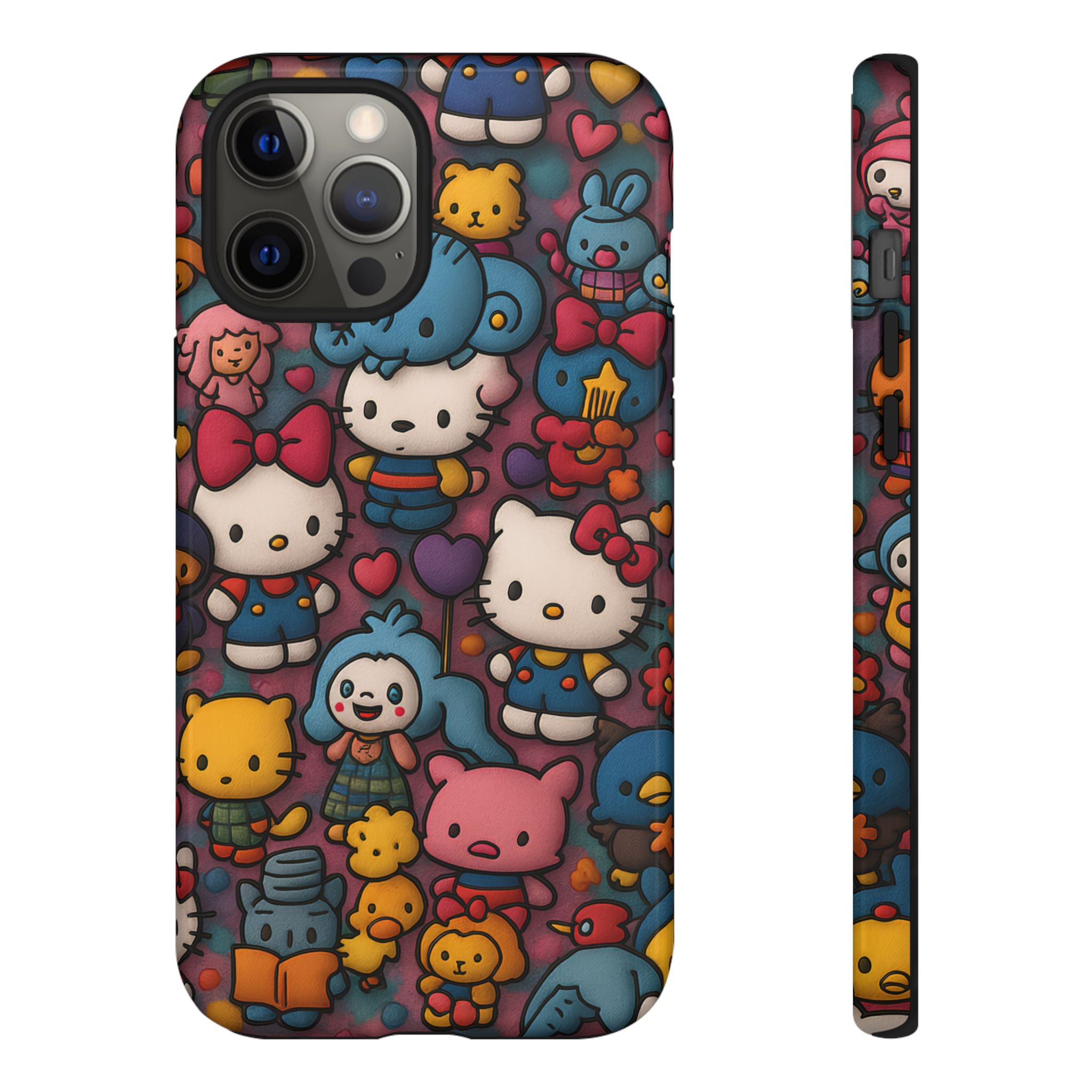 Cute Kawaii Cartoon Phone CaseColorful Hello Kitty Style Collage Cover for iPhone & Samsung