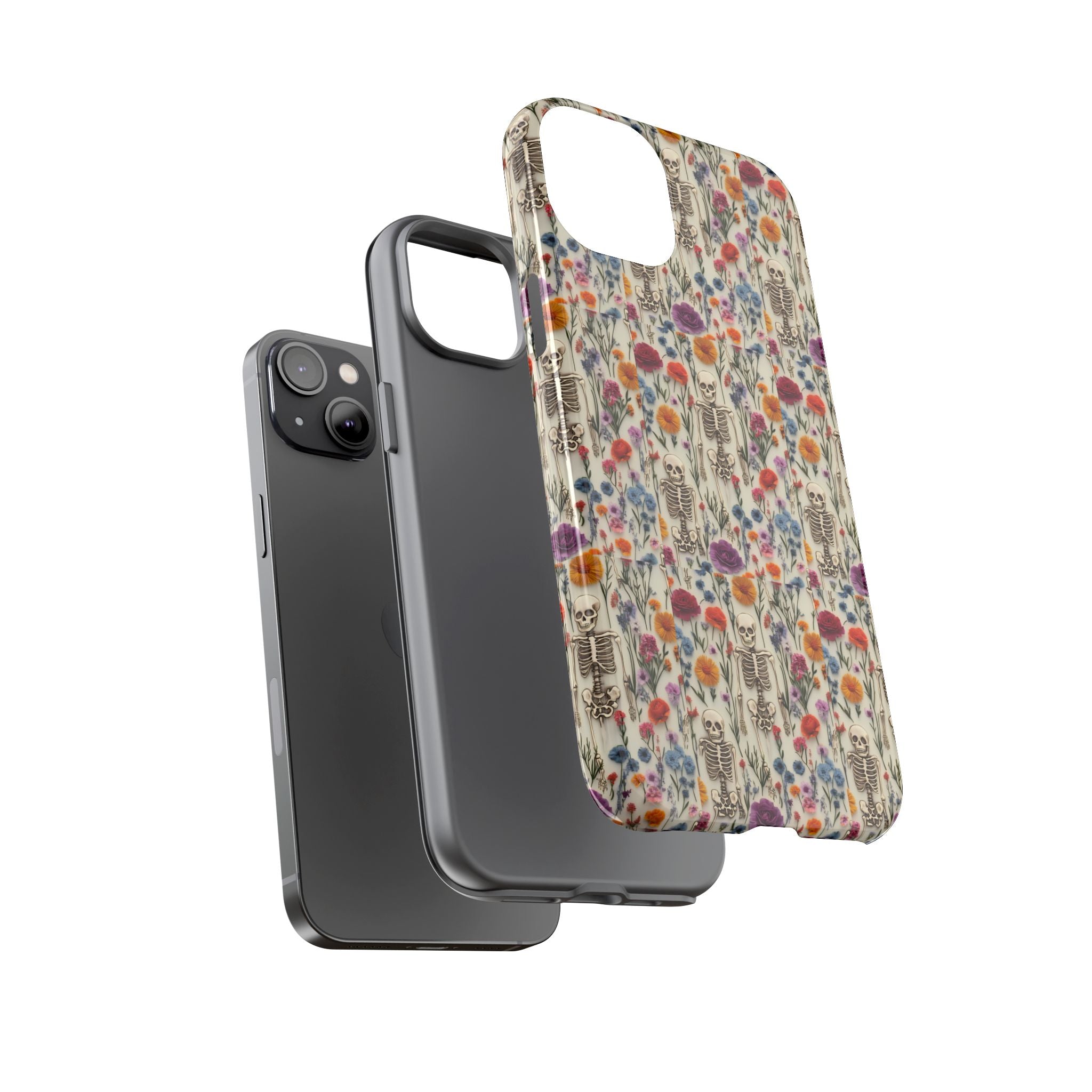 Skeleton Floral Phone Case – Gothic Vintage Botanical Skull Cover for iPhone, Samsung & Pixel Models