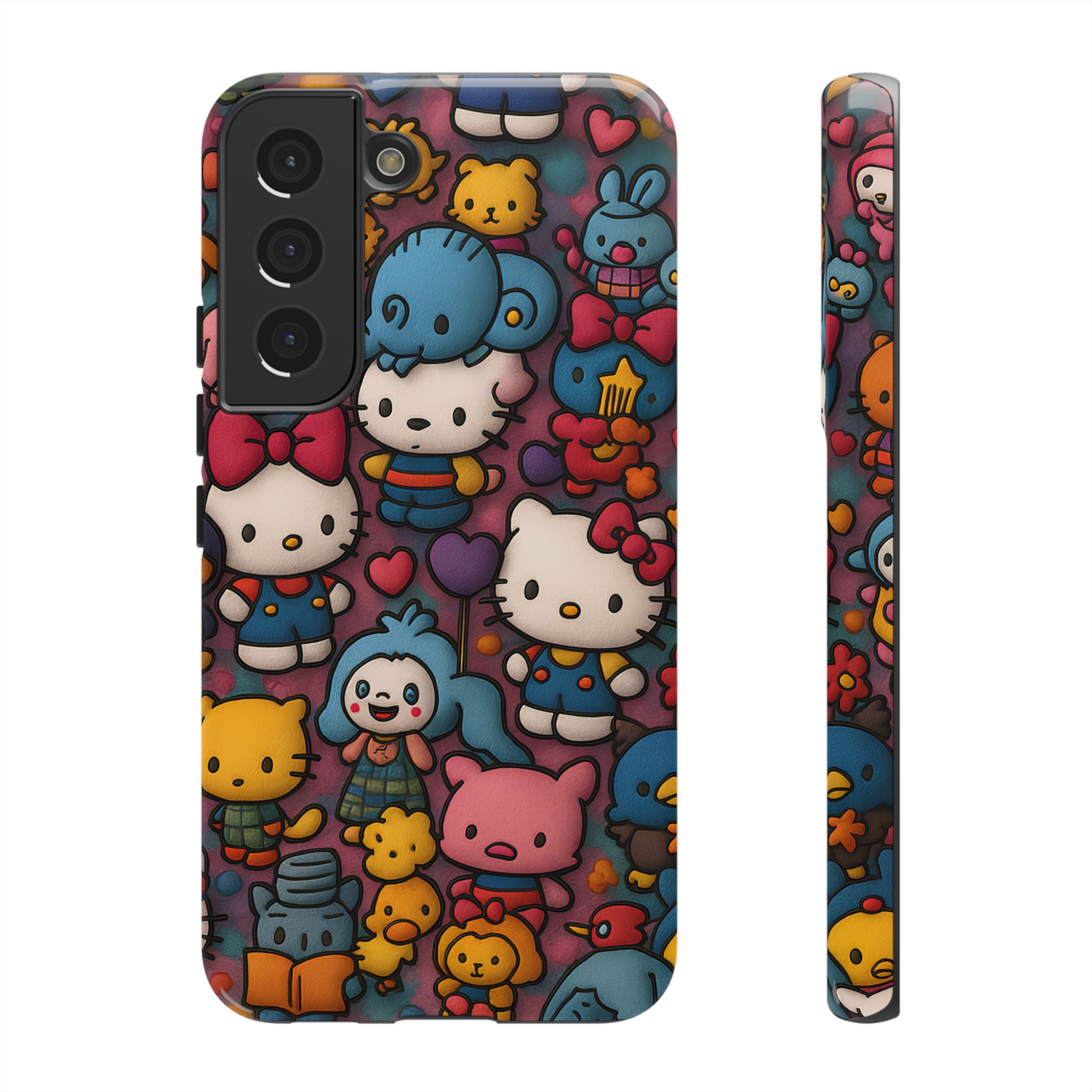 Cute Kawaii Cartoon Phone CaseColorful Hello Kitty Style Collage Cover for iPhone & Samsung