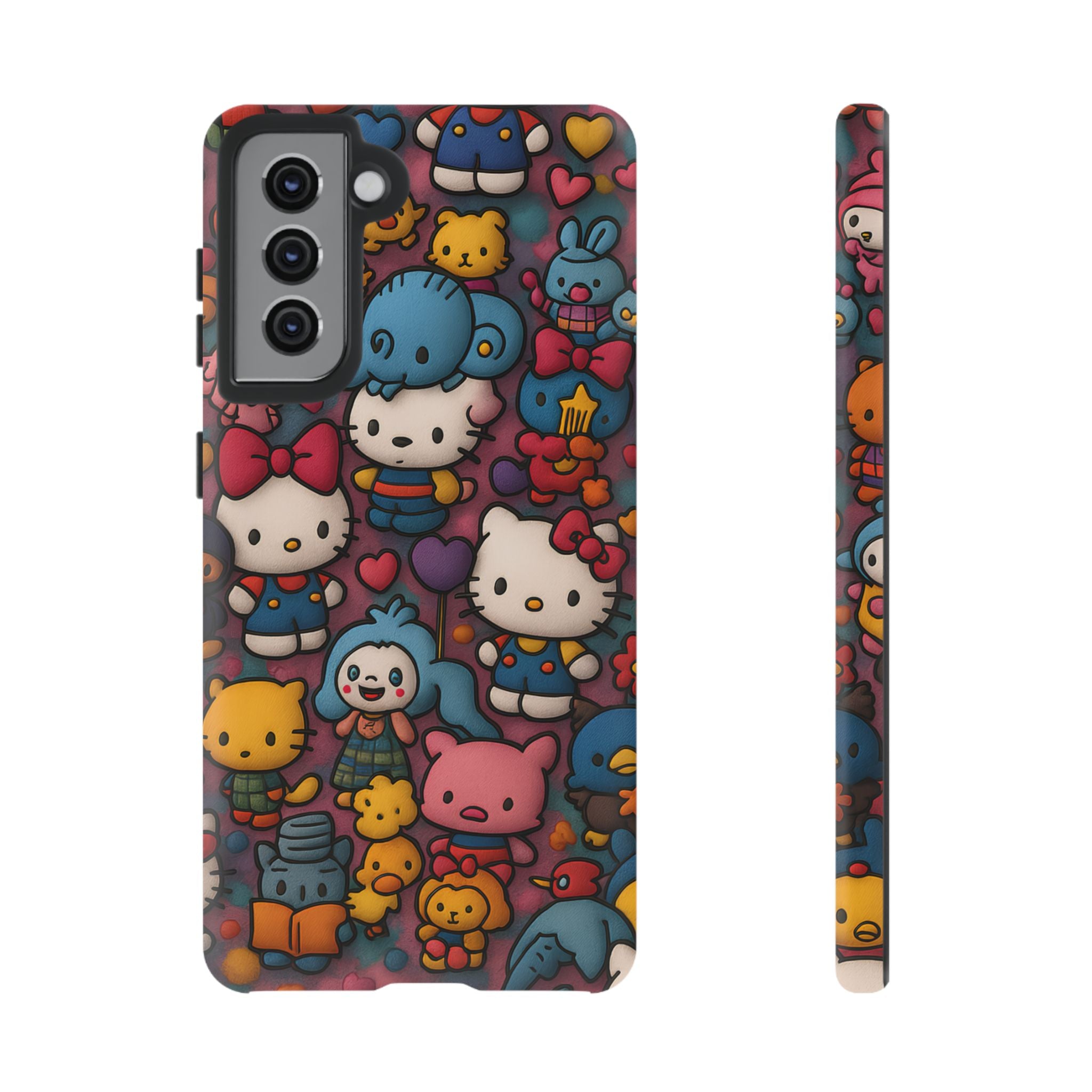 Cute Kawaii Cartoon Phone CaseColorful Hello Kitty Style Collage Cover for iPhone & Samsung