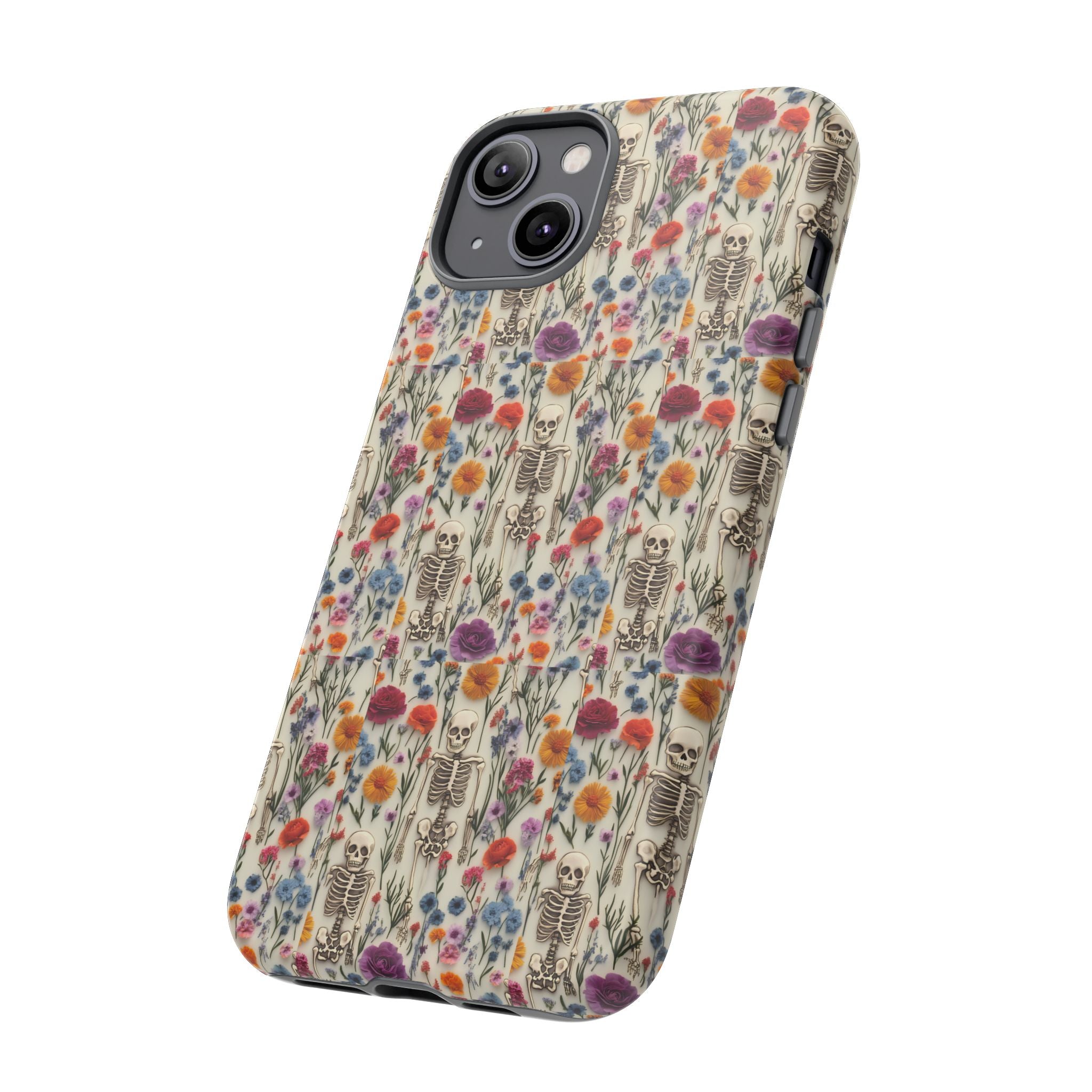 Skeleton Floral Phone Case – Gothic Vintage Botanical Skull Cover for iPhone, Samsung & Pixel Models